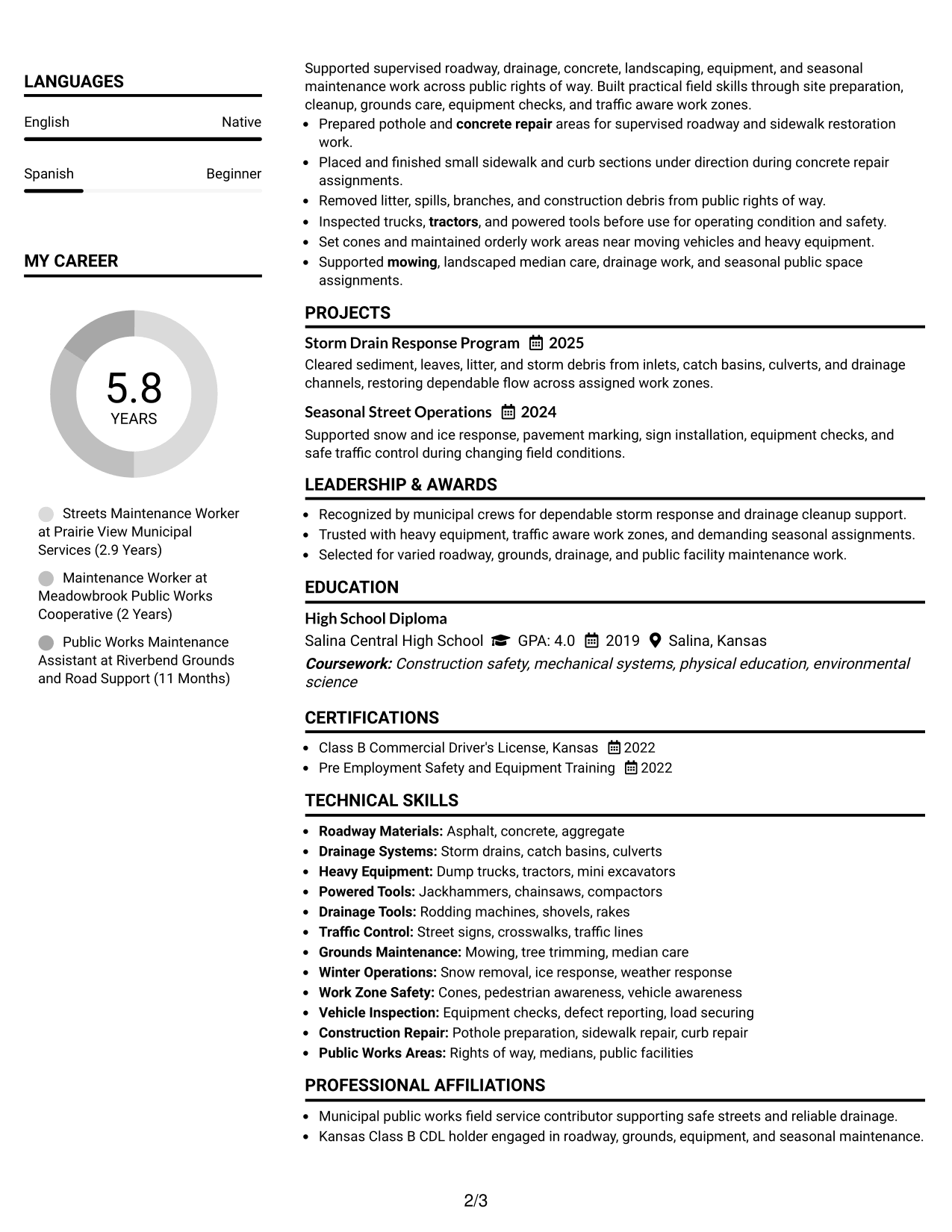 Resume Example Page 2