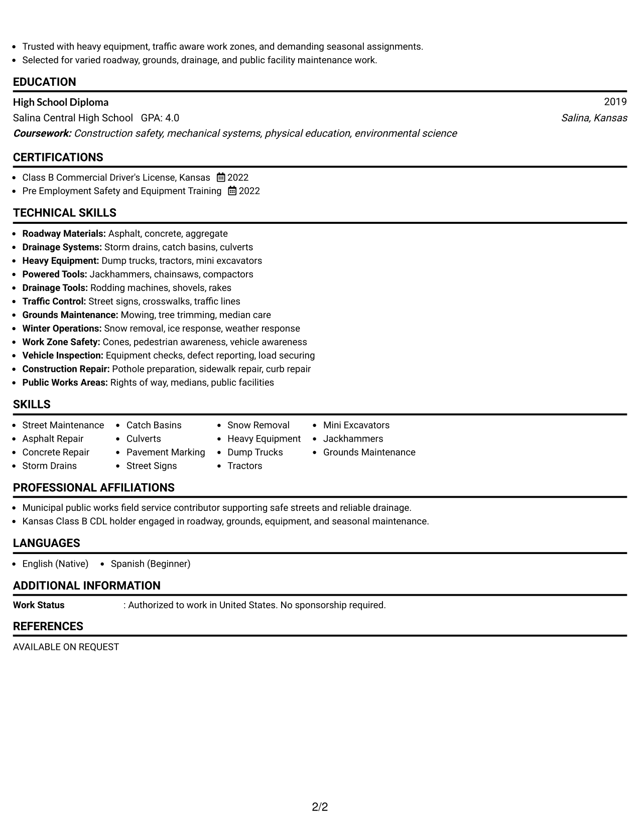 Resume Example Page 2