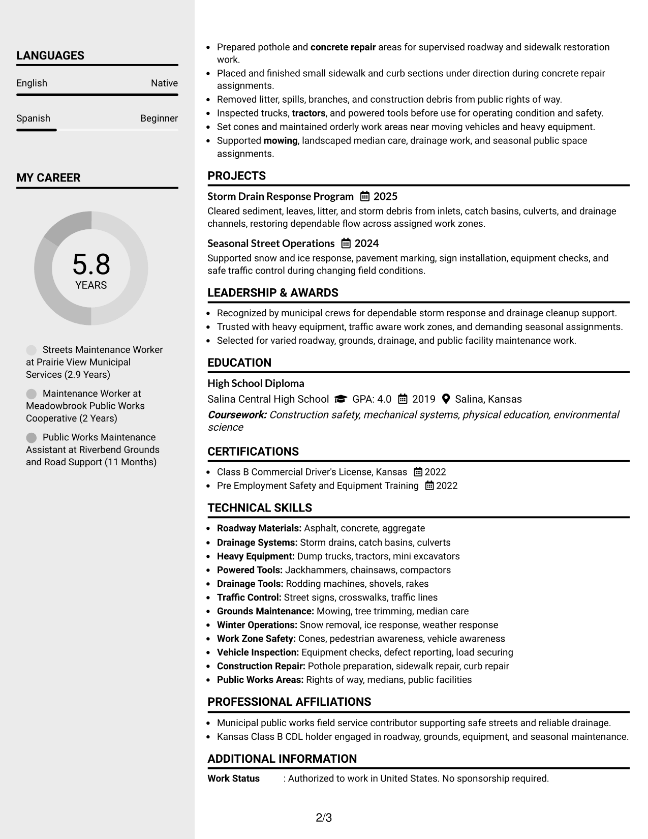 Resume Example Page 2