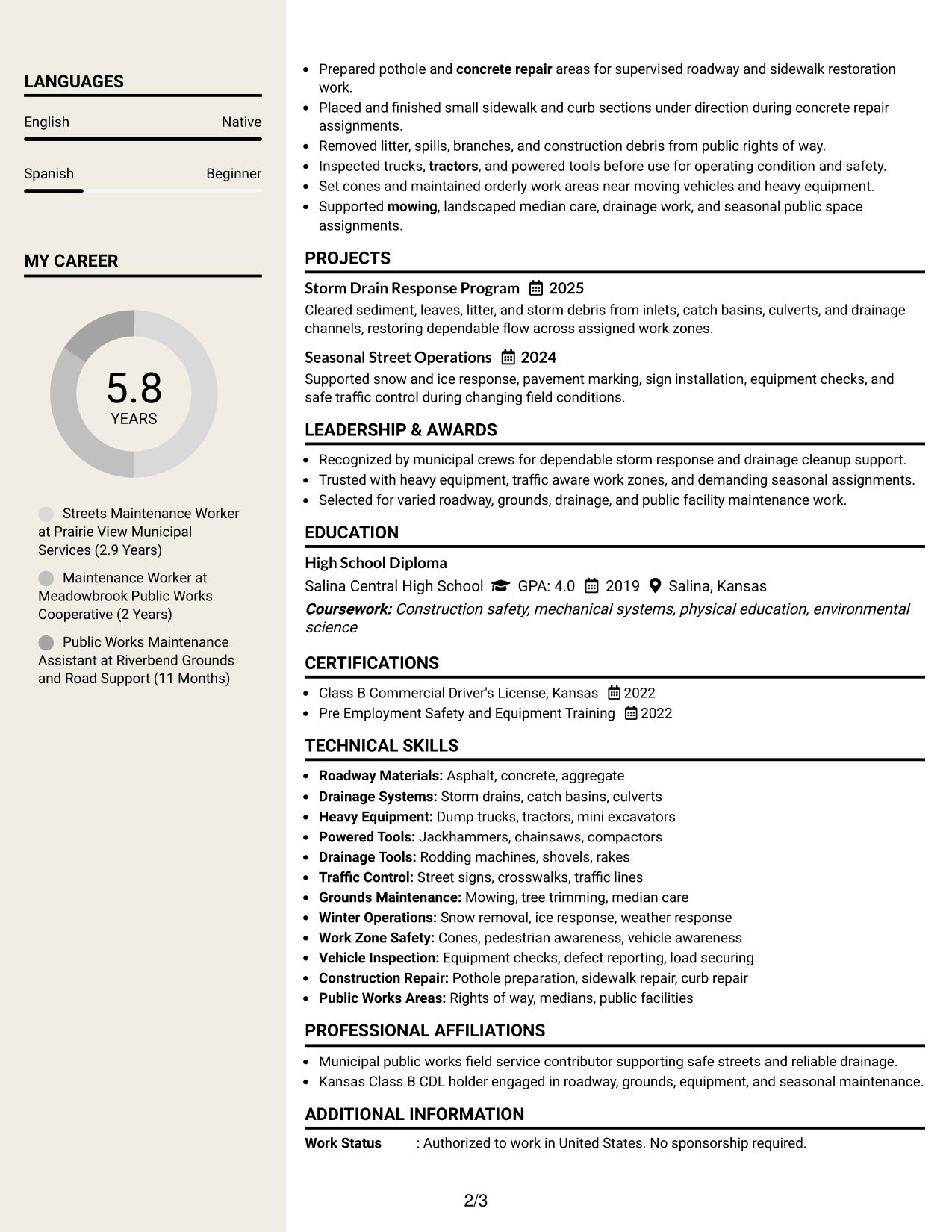 Resume Example Page 2