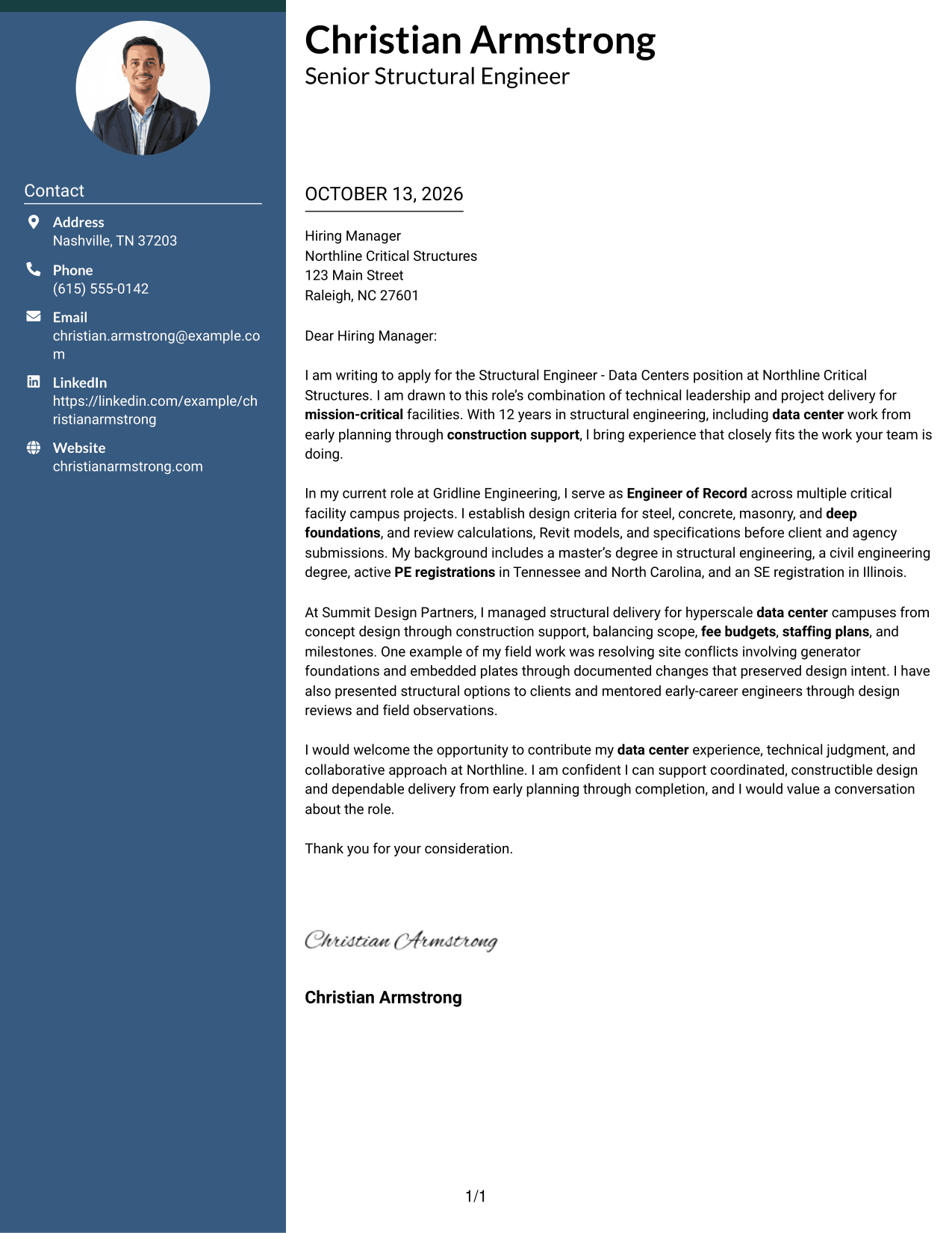 Cover Letter Example Page 1