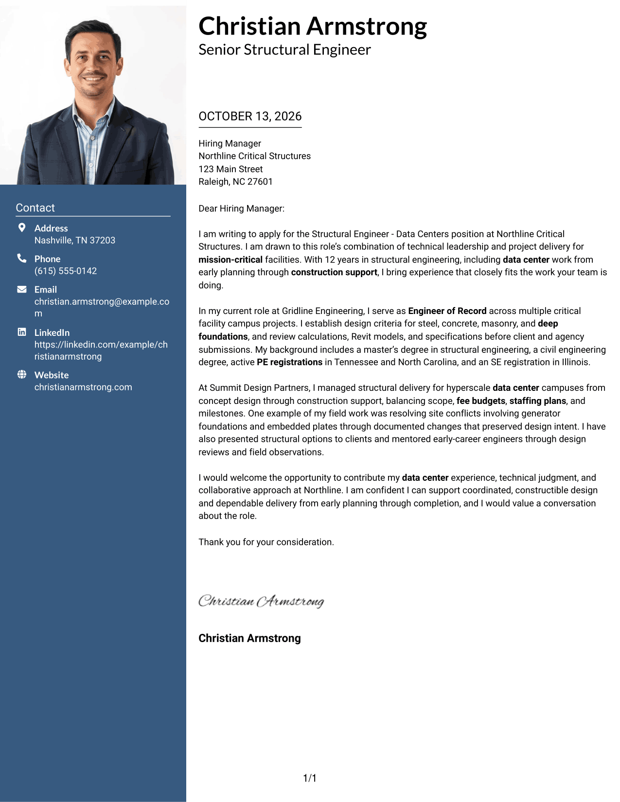 Cover Letter Example Page 1
