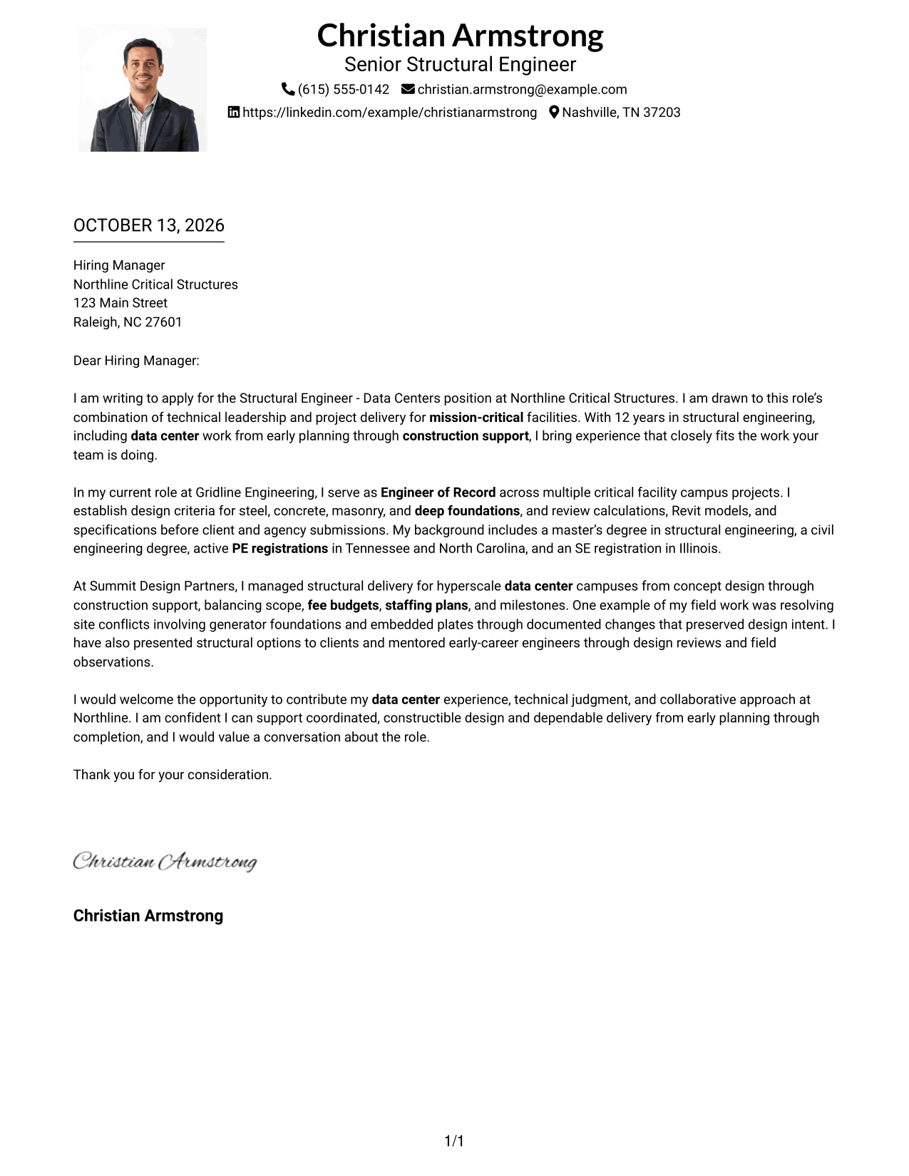 Cover Letter Example Page 1