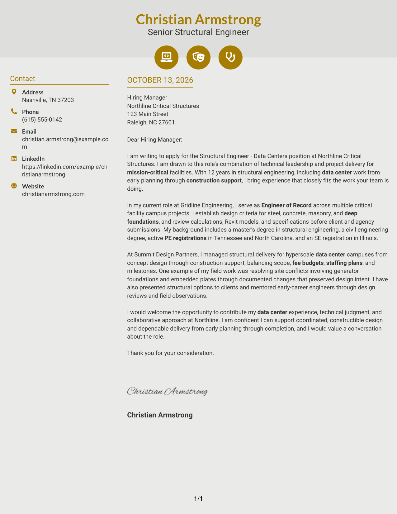 Cover Letter Example Page 1