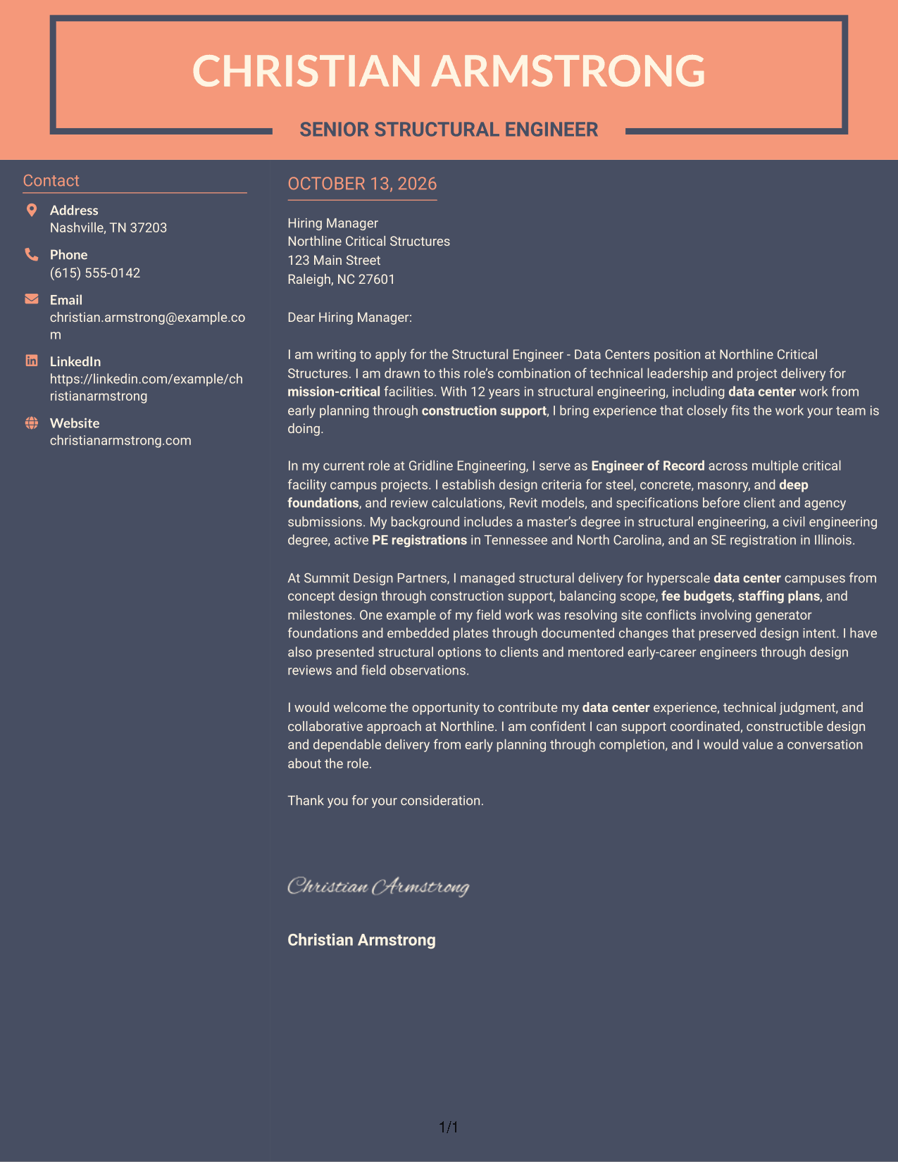 Cover Letter Example Page 1