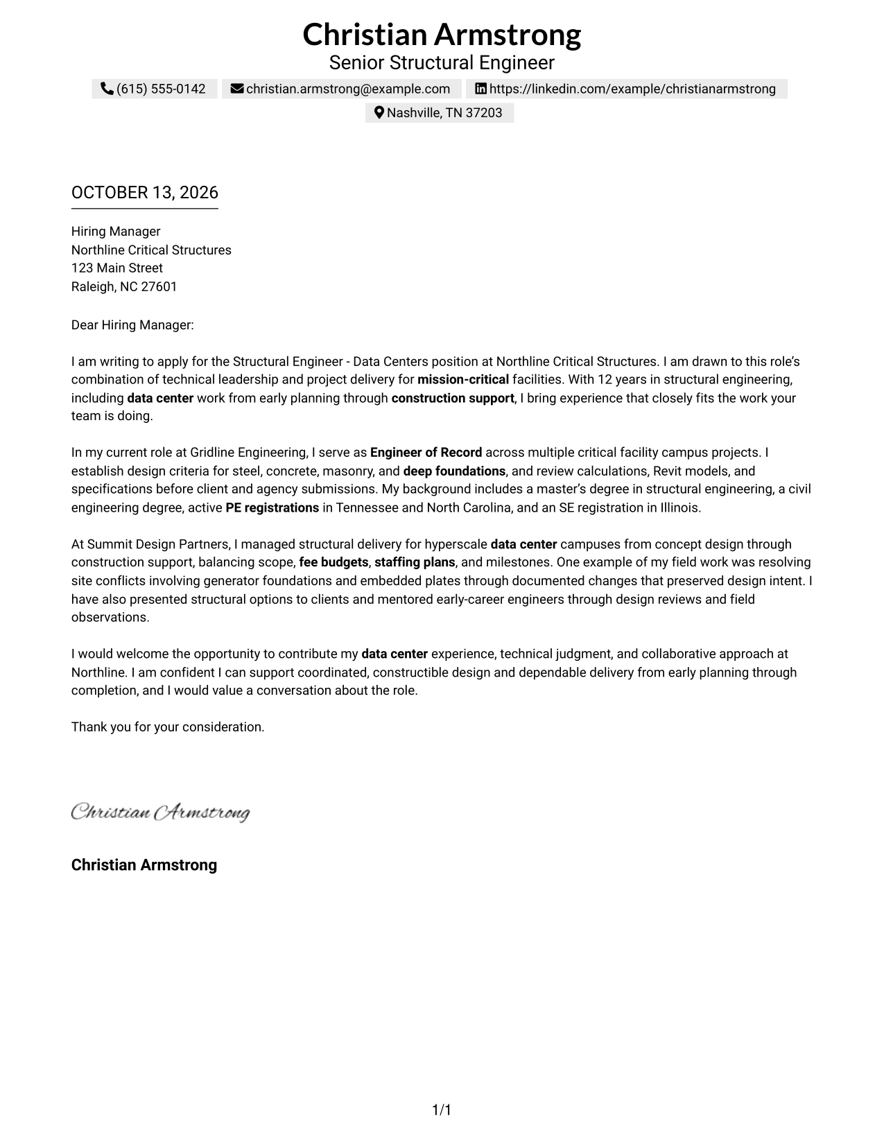Text/Fang Style Cover Letter Preview