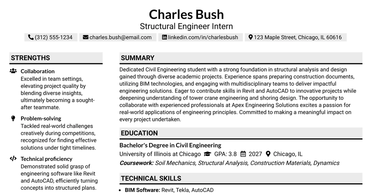33 Structural Engineer Intern Resume Templates with Example 2026 (ATS-Optimized)