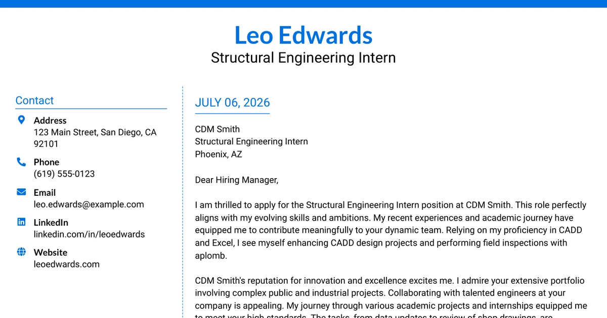 30+ Structural Engineering Intern Cover Letter Templates with Example 2026
