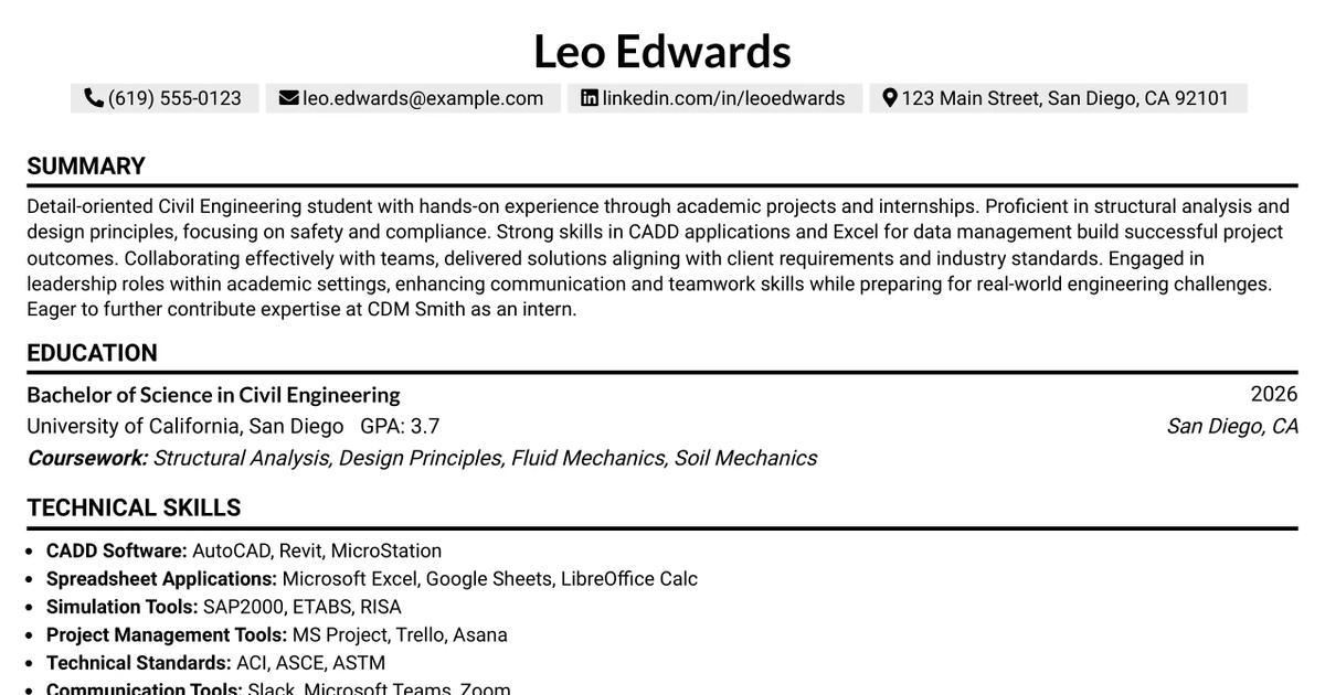 33 Structural Engineering Intern Resume Templates with Example 2026 (ATS-Optimized)