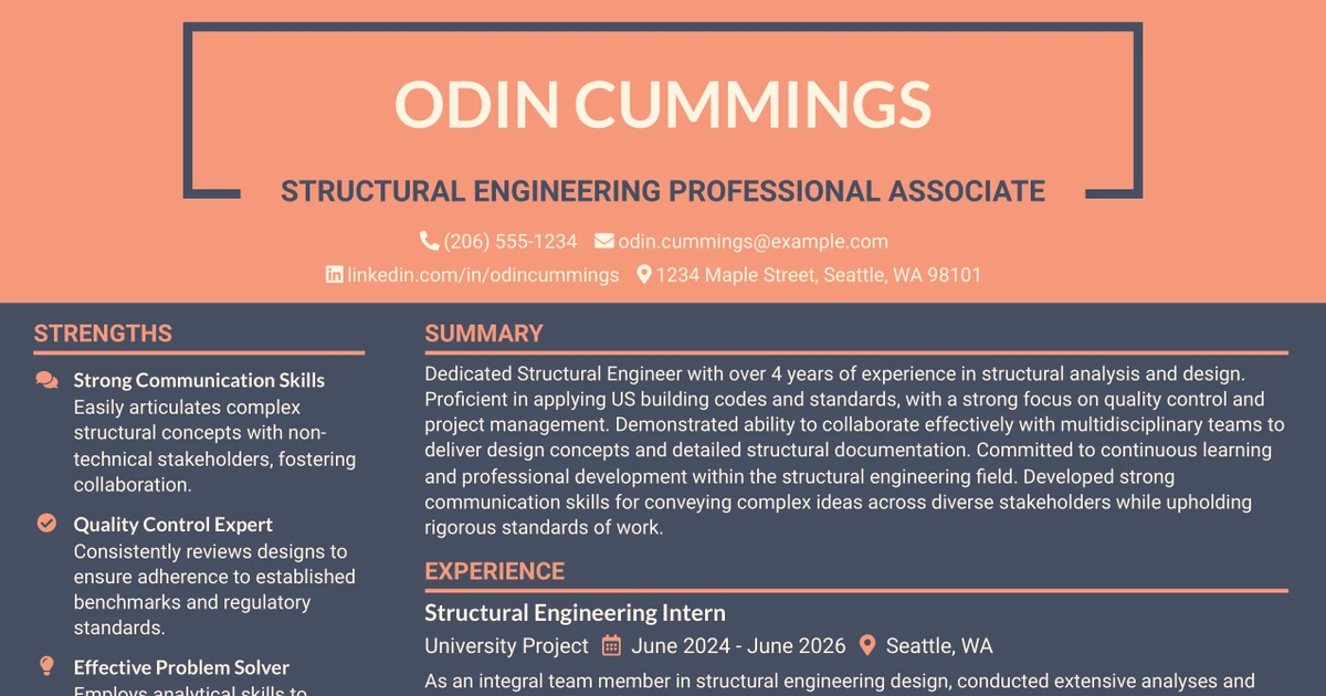 33 Structural Engineering Professional Associate Resume Templates with Example 2026 (ATS-Optimized)
