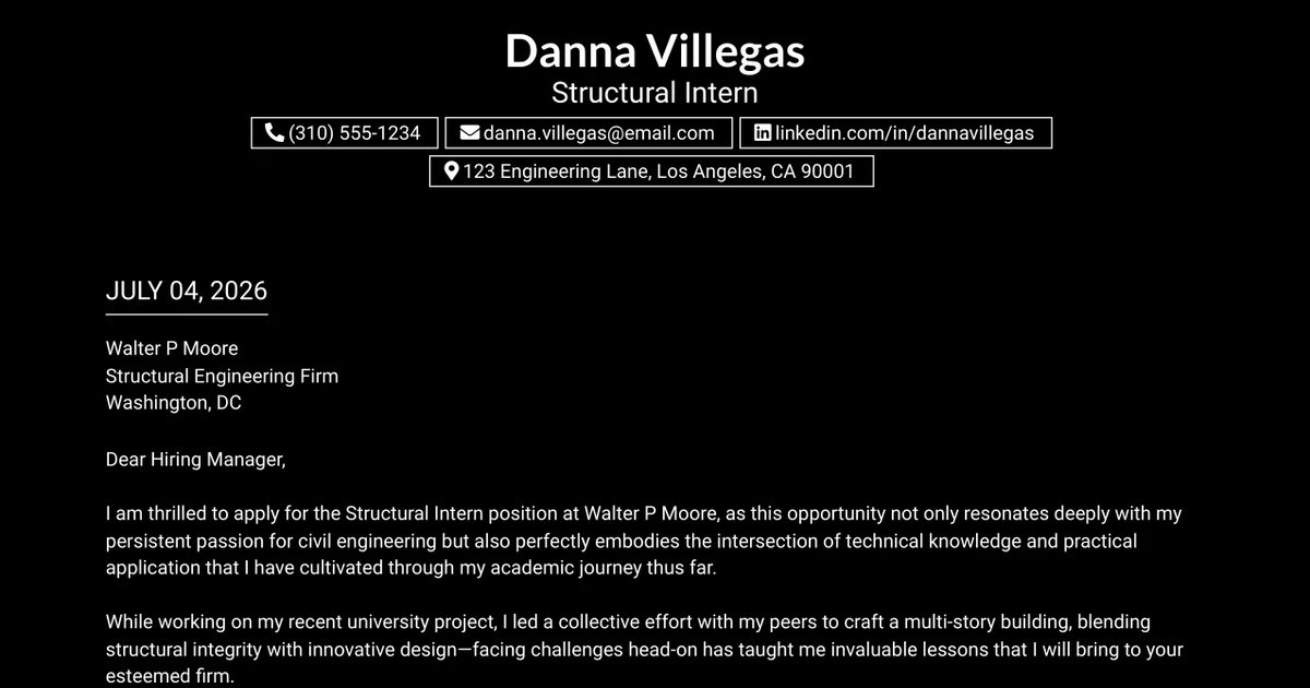 30+ Structural Intern Cover Letter Templates with Example 2026
