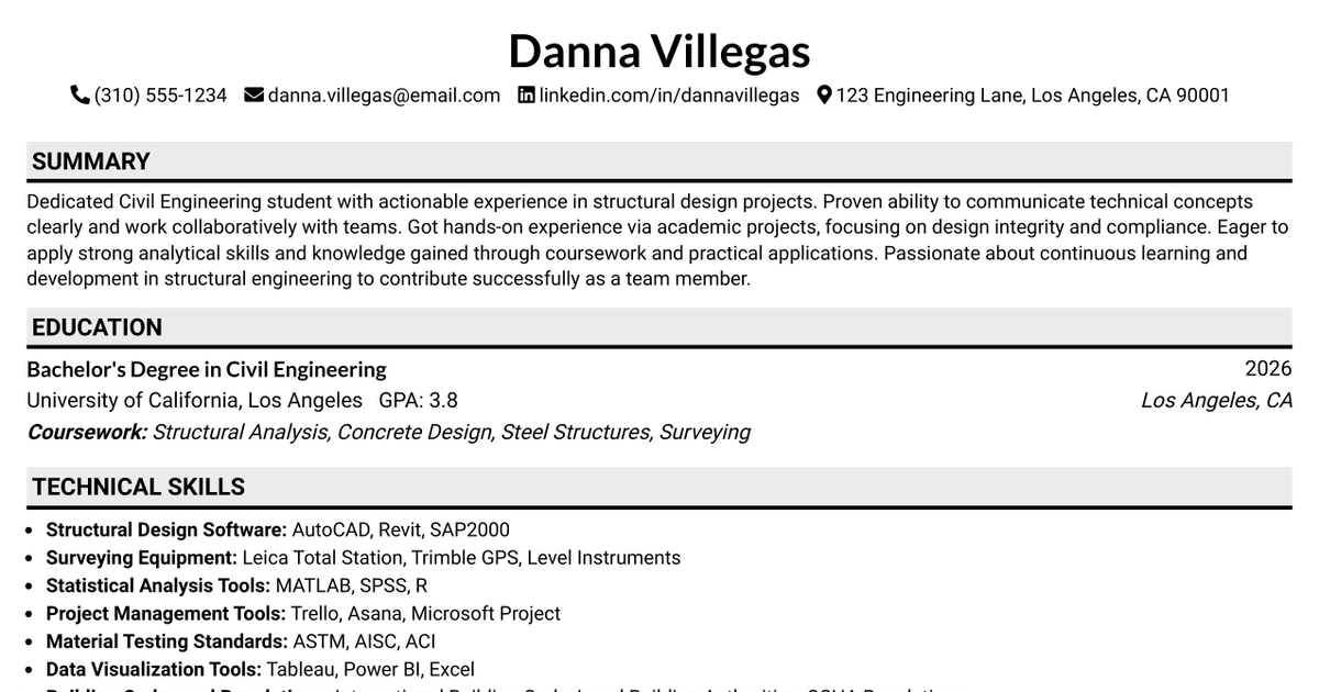 33 Structural Intern Resume Templates with Example 2026 (ATS-Optimized)