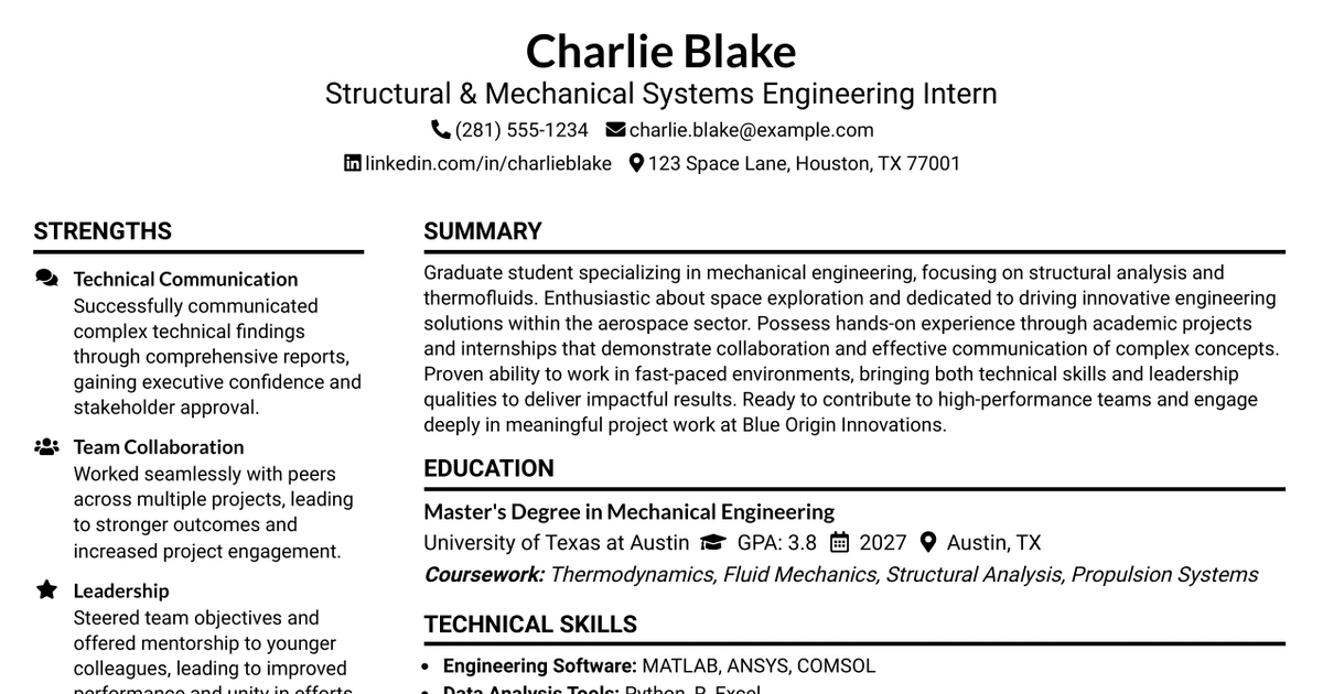 33 Structural & Mechanical Systems Engineering Internship Resume Templates with Example 2026 (ATS-Optimized)