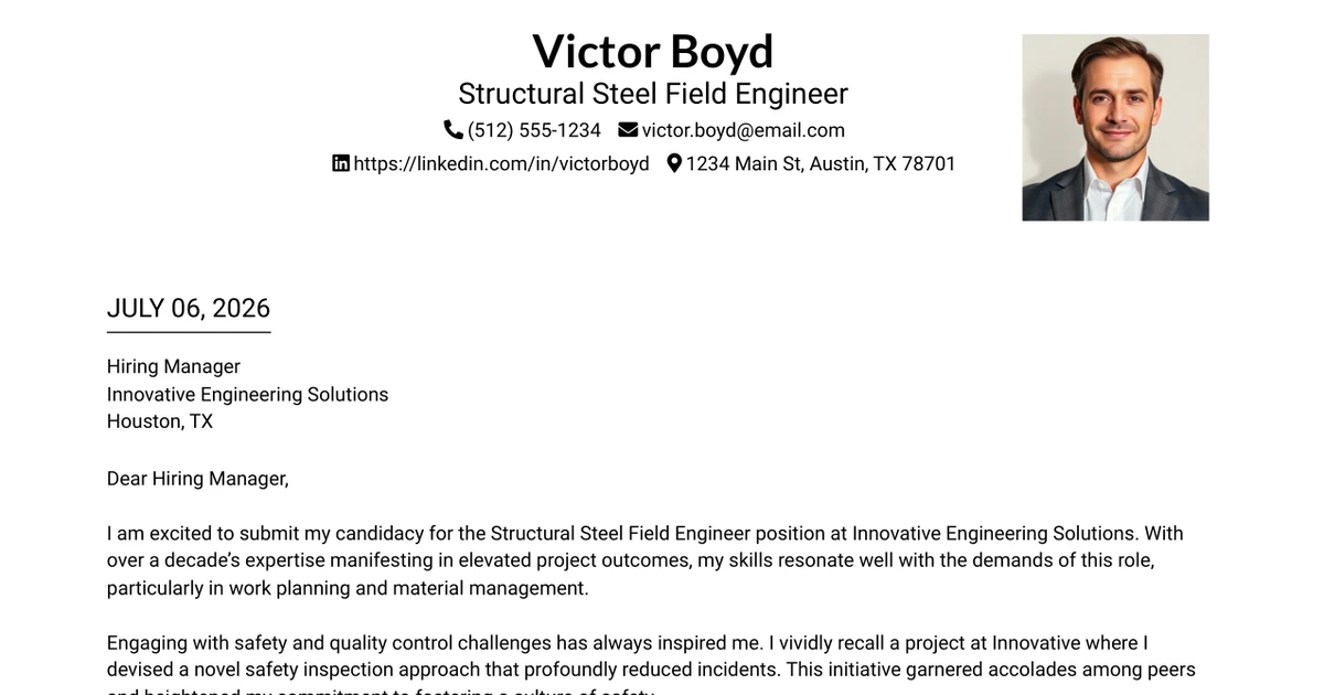 30+ Structural Steel Field Engineer Cover Letter Templates with Example 2026