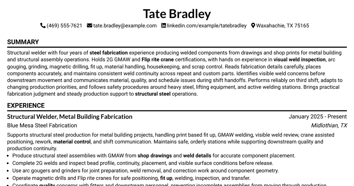 7 Structural Welder Resume Templates with Example