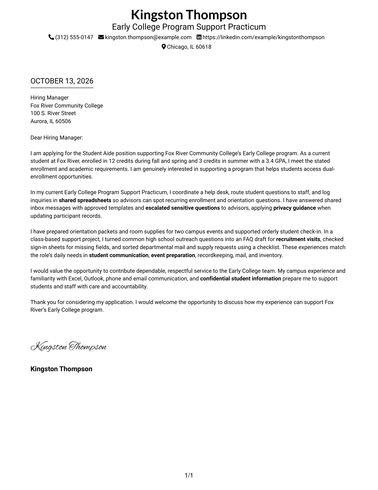 Cover Letter Example Page 1