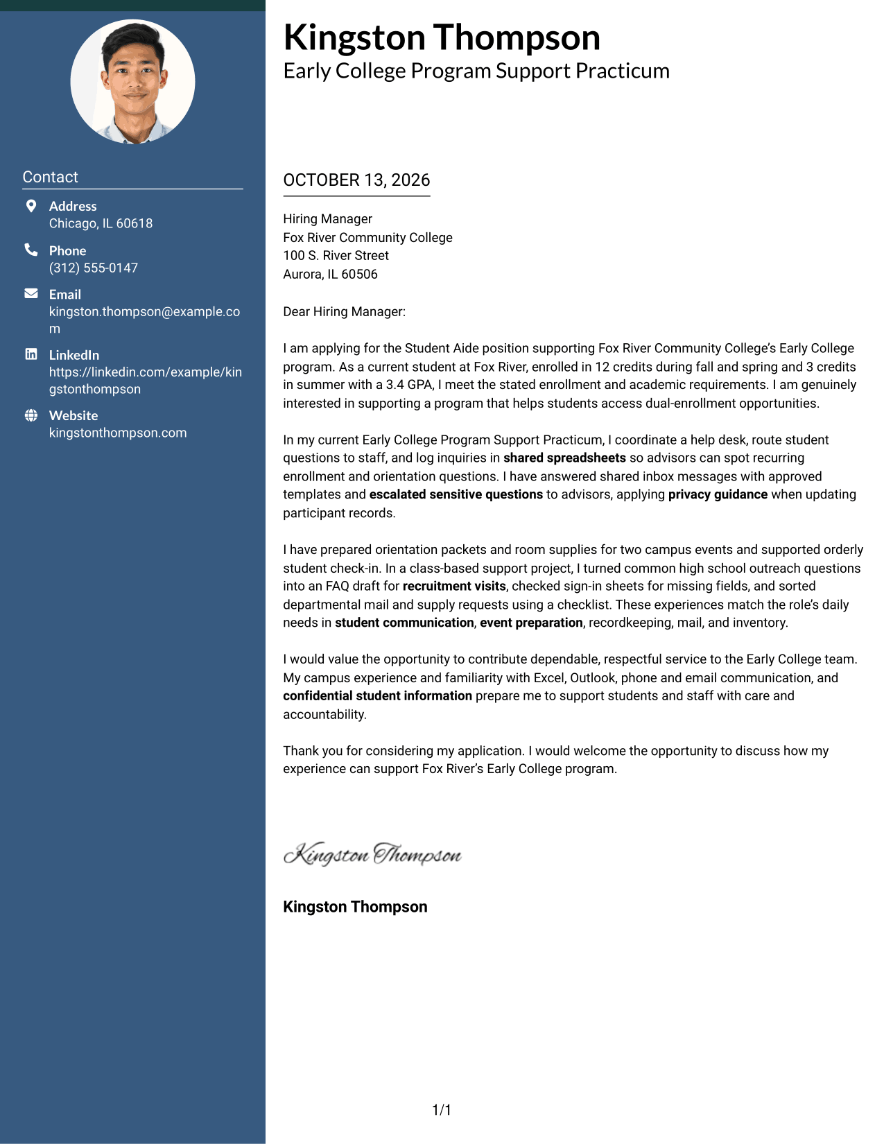 Cover Letter Example Page 1