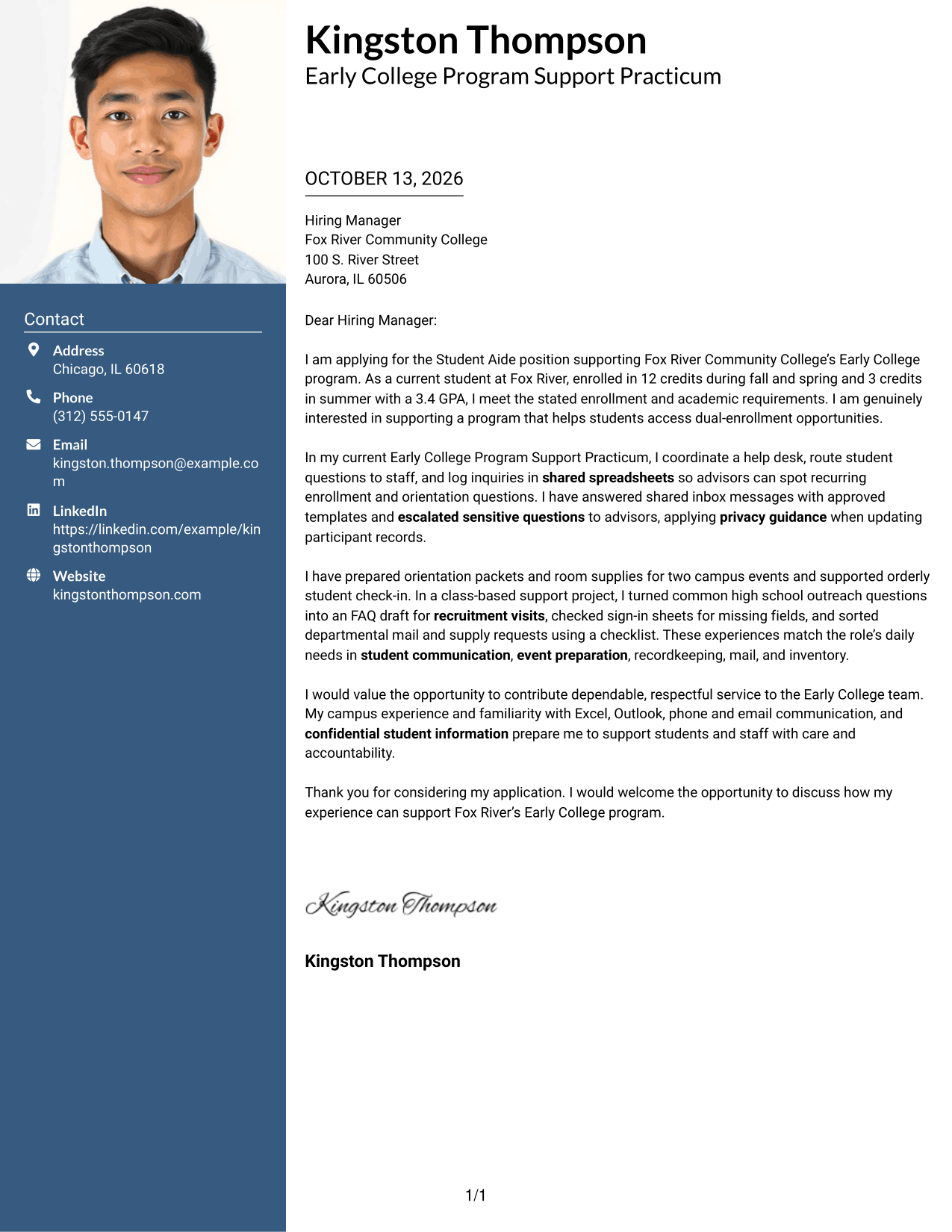 Cover Letter Example Page 1