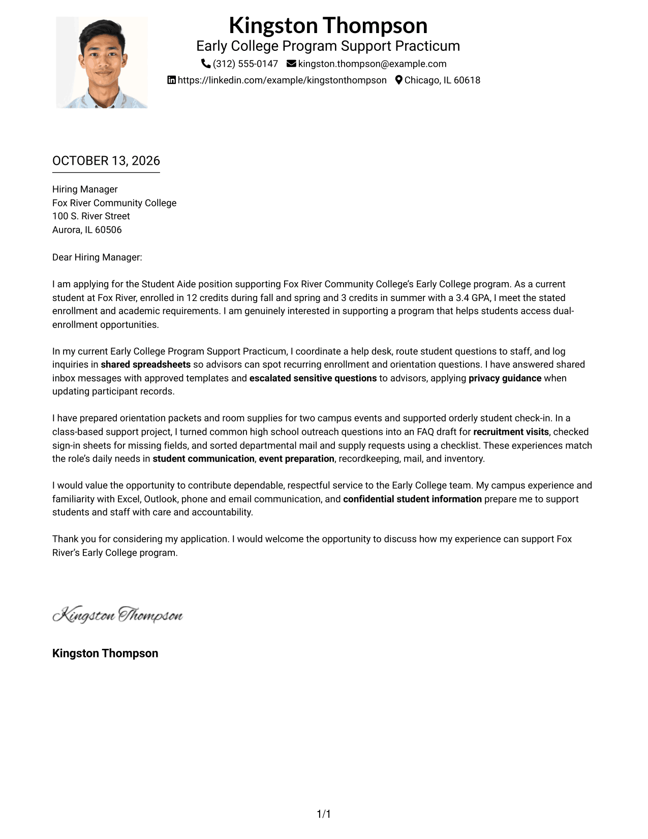 Cover Letter Example Page 1