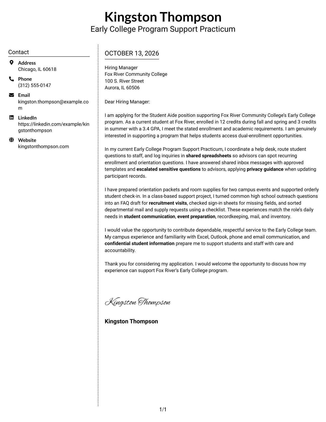 Cover Letter Example Page 1