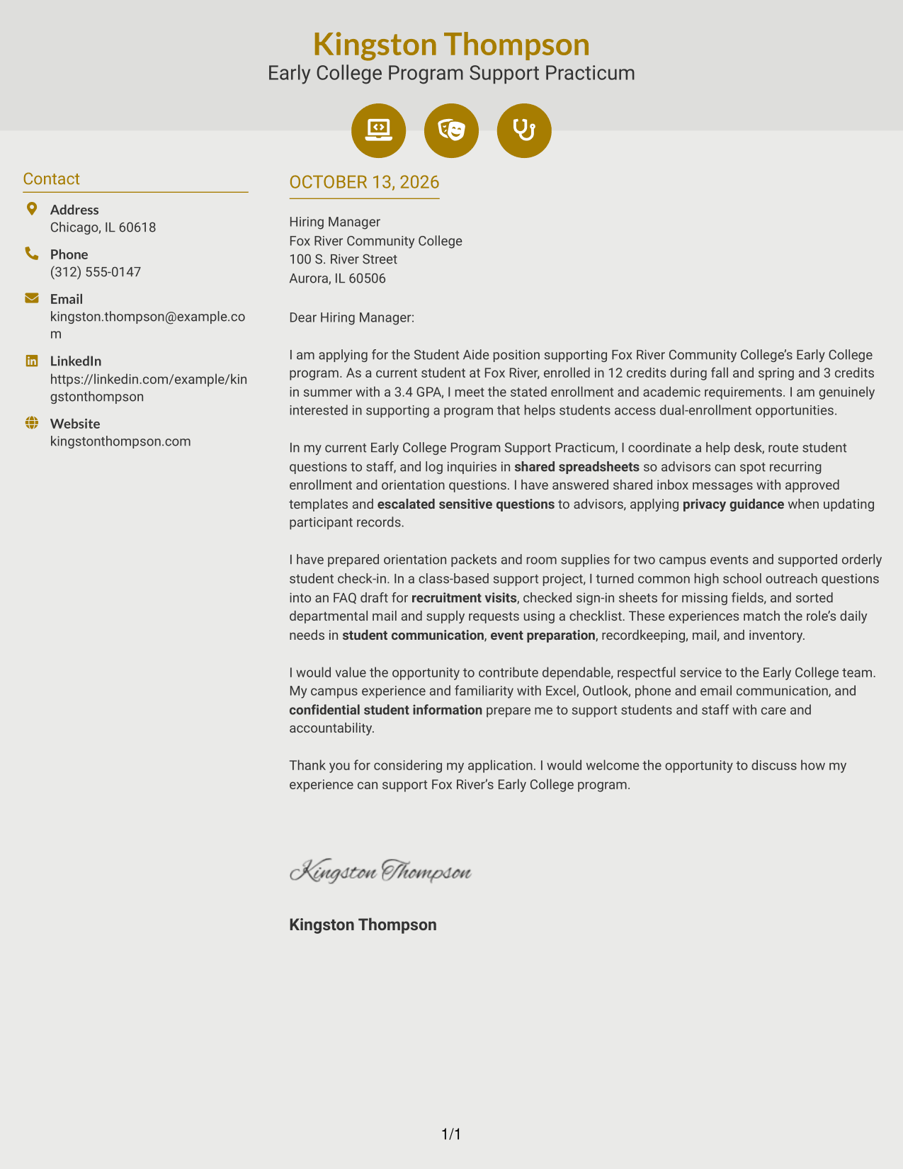 Cover Letter Example Page 1