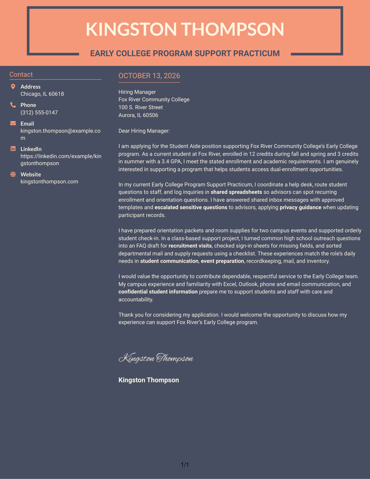 Cover Letter Example Page 1