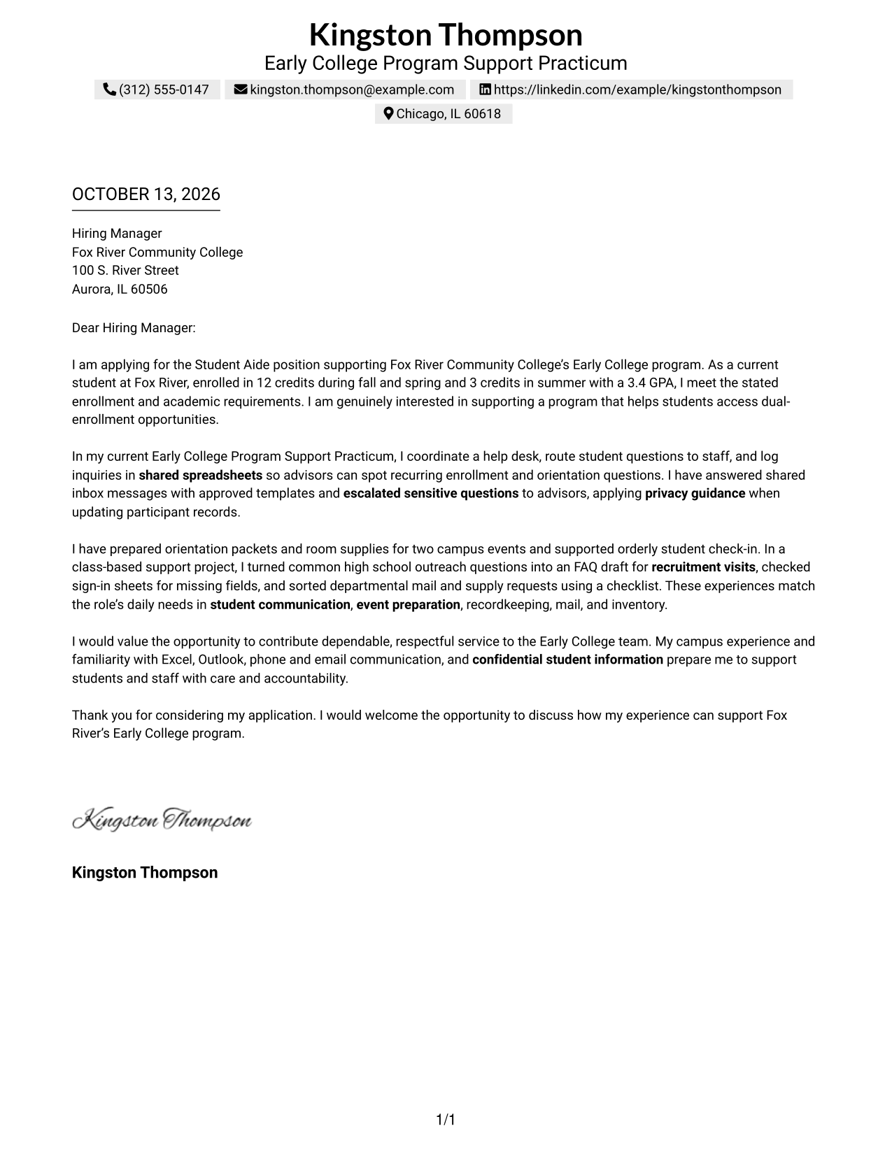Text/Fang Style Cover Letter Preview