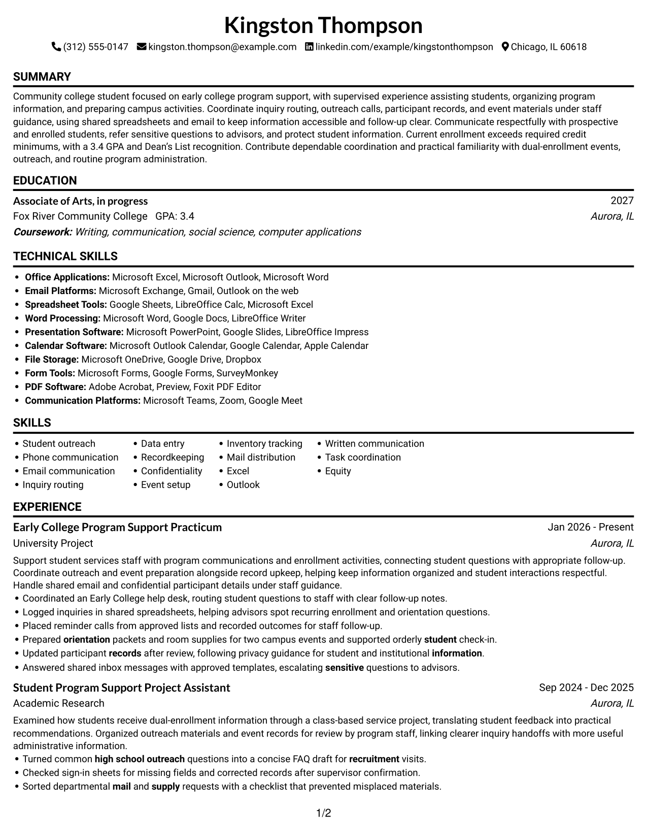 Resume Example Page 1
