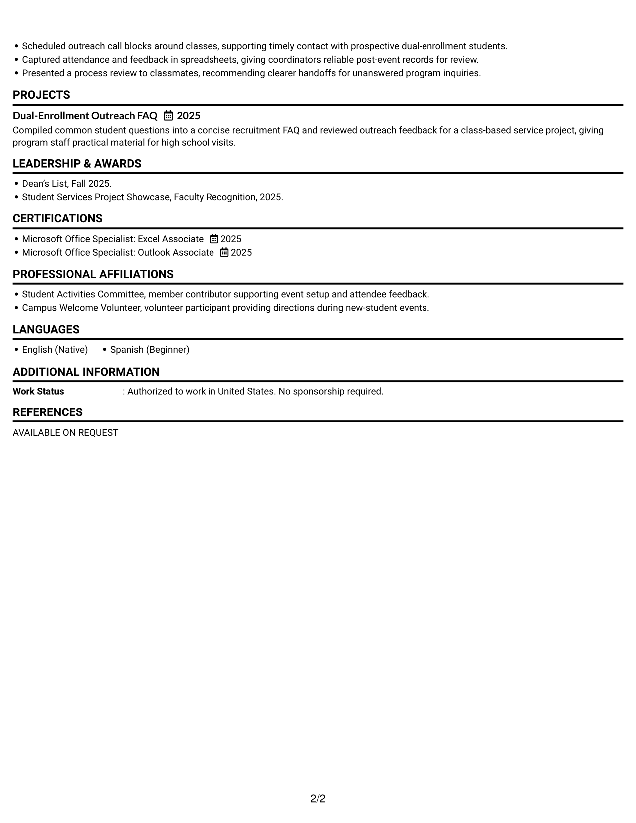 Resume Example Page 2