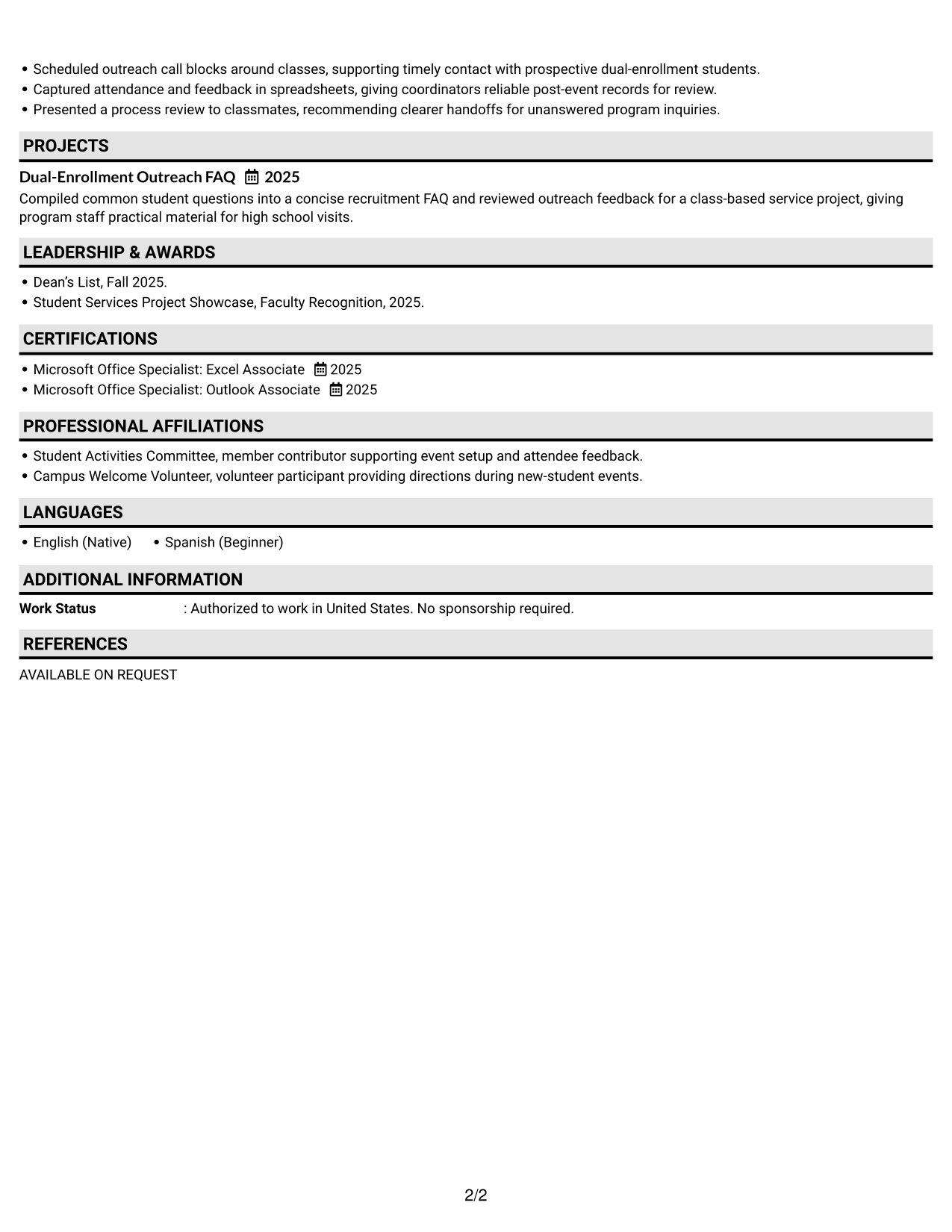 Resume Example Page 2
