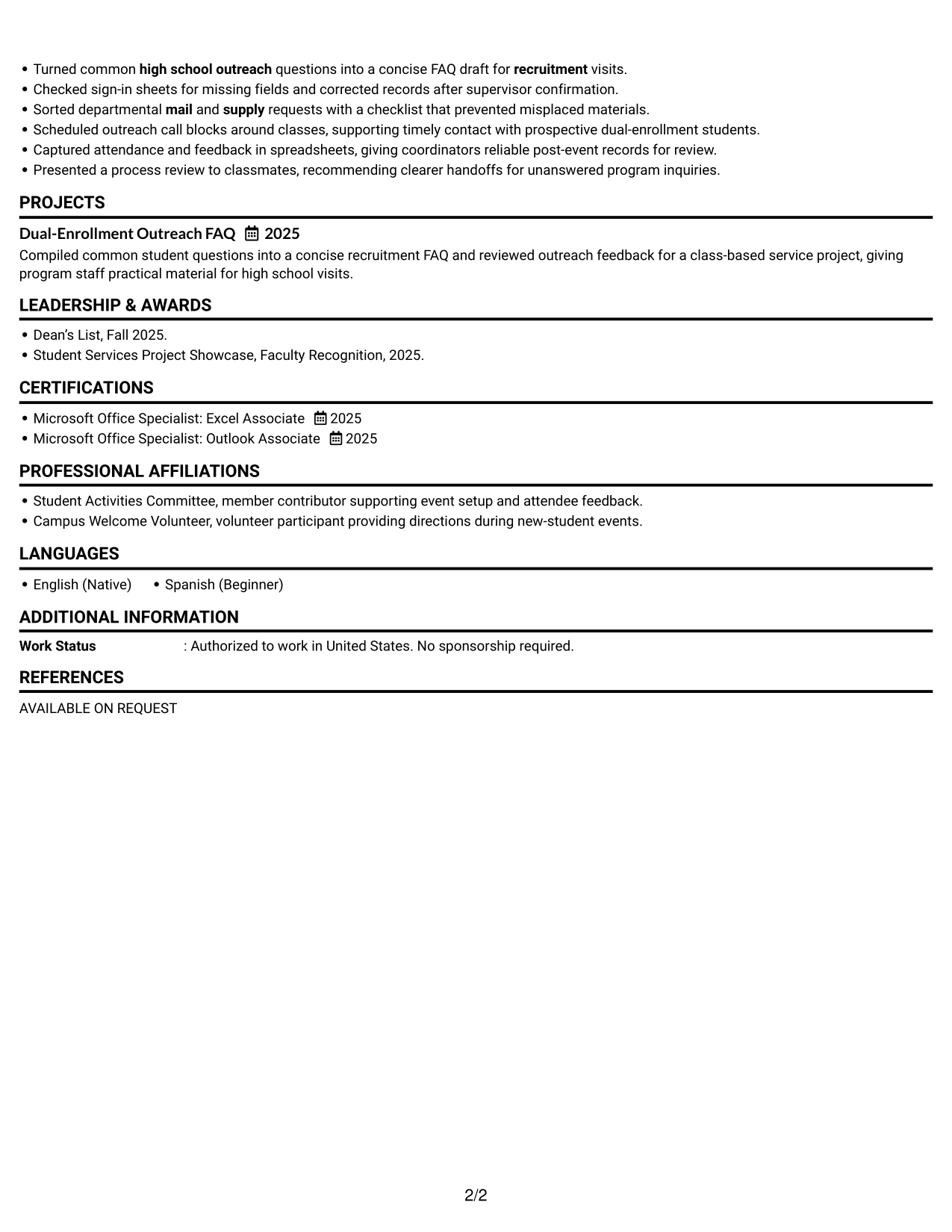 Resume Example Page 2