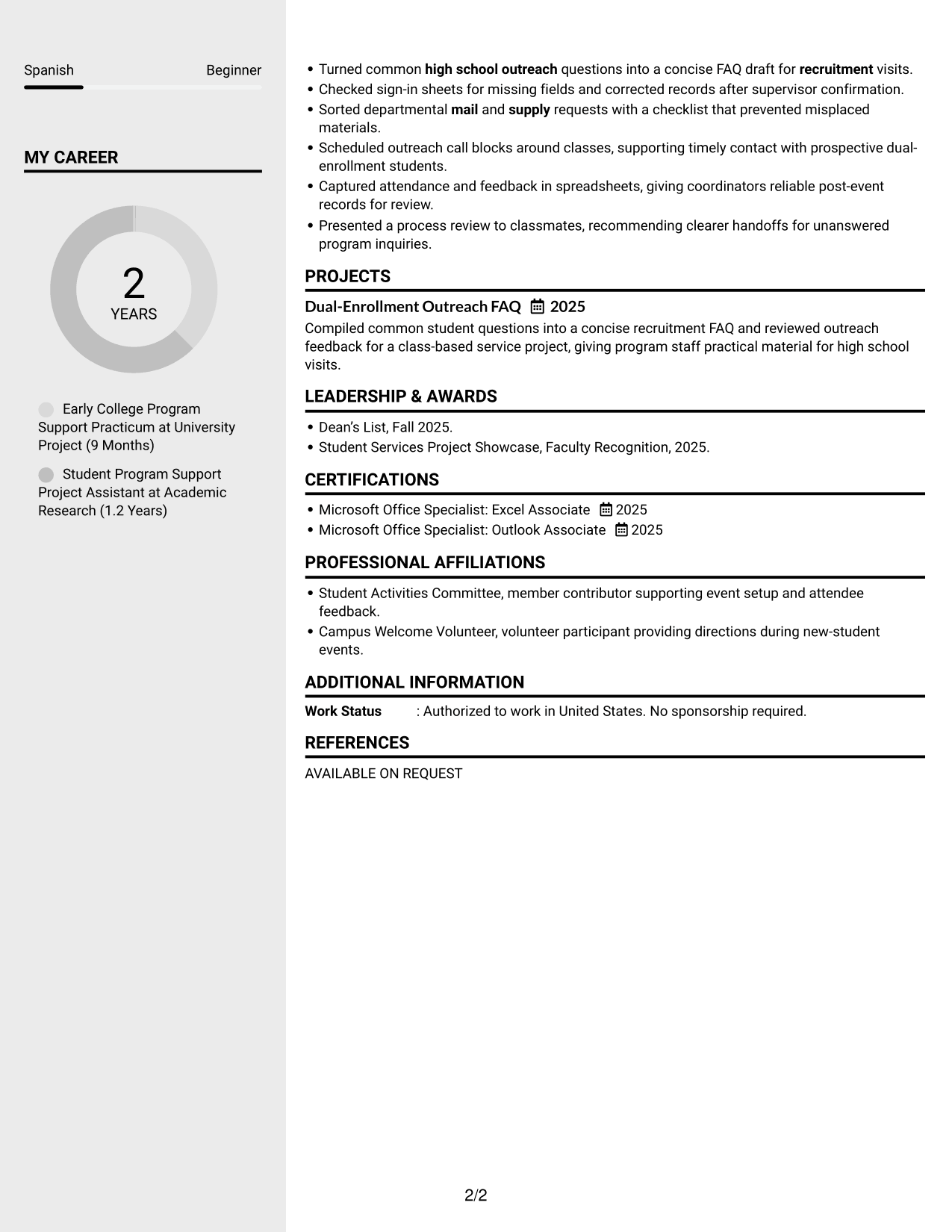 Resume Example Page 2