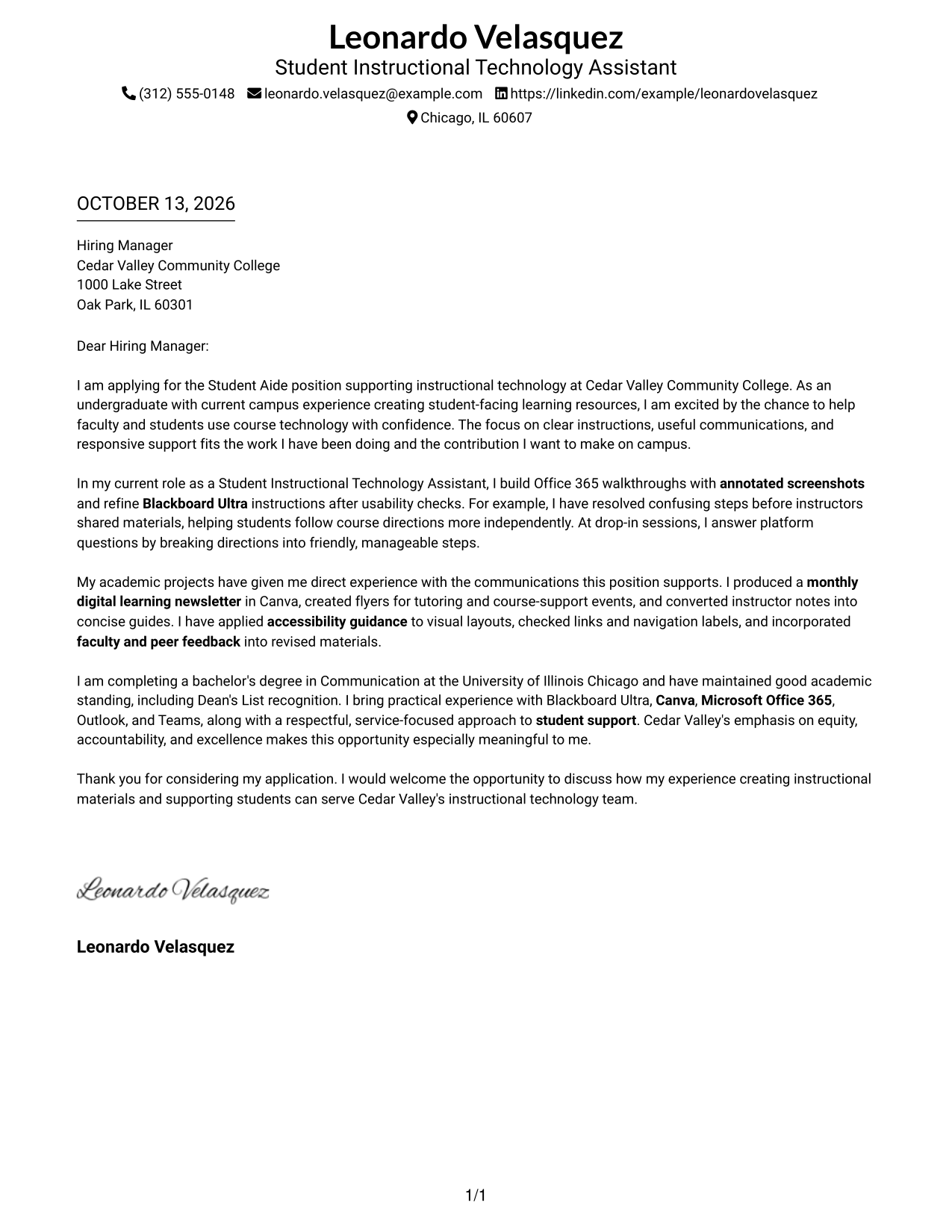 Cover Letter Example Page 1