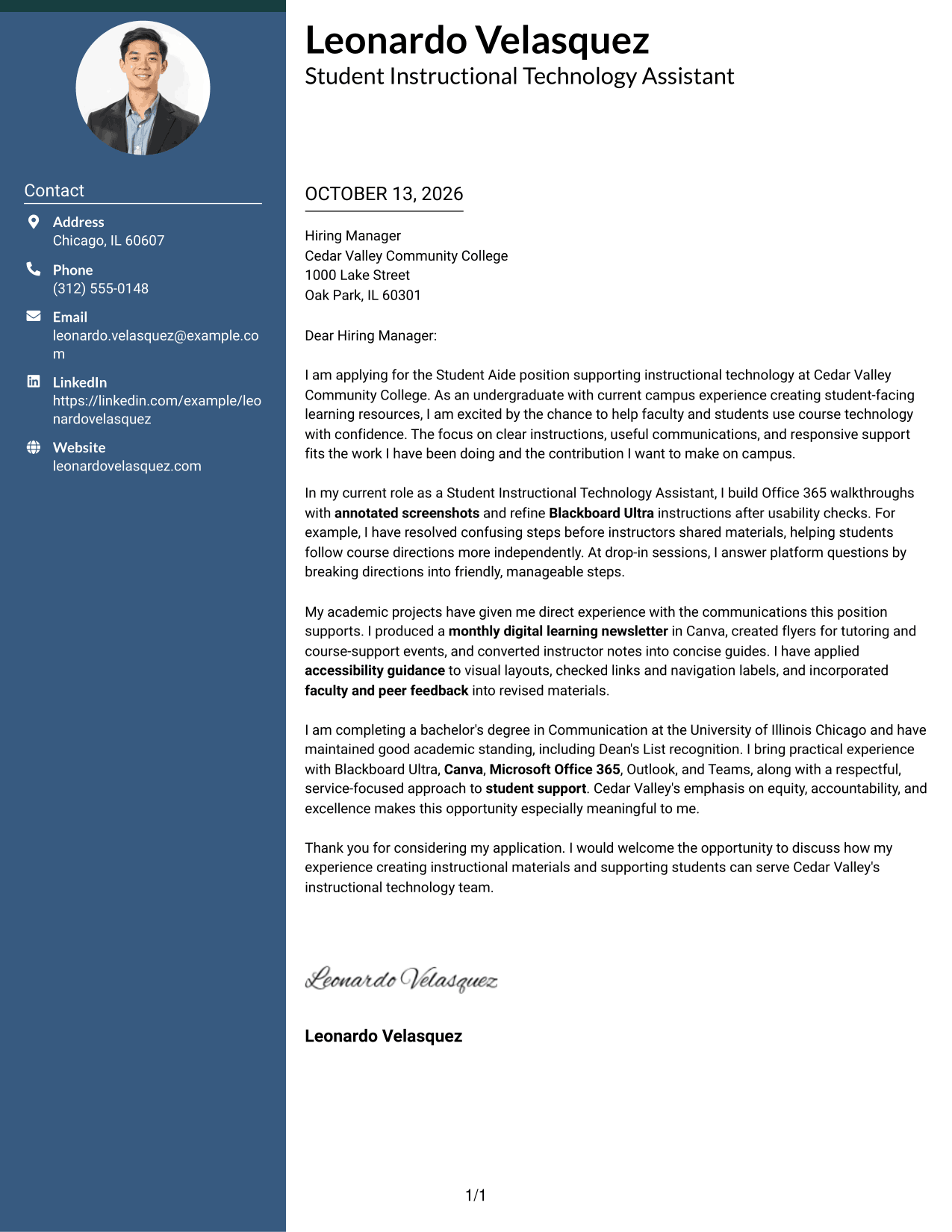 Cover Letter Example Page 1