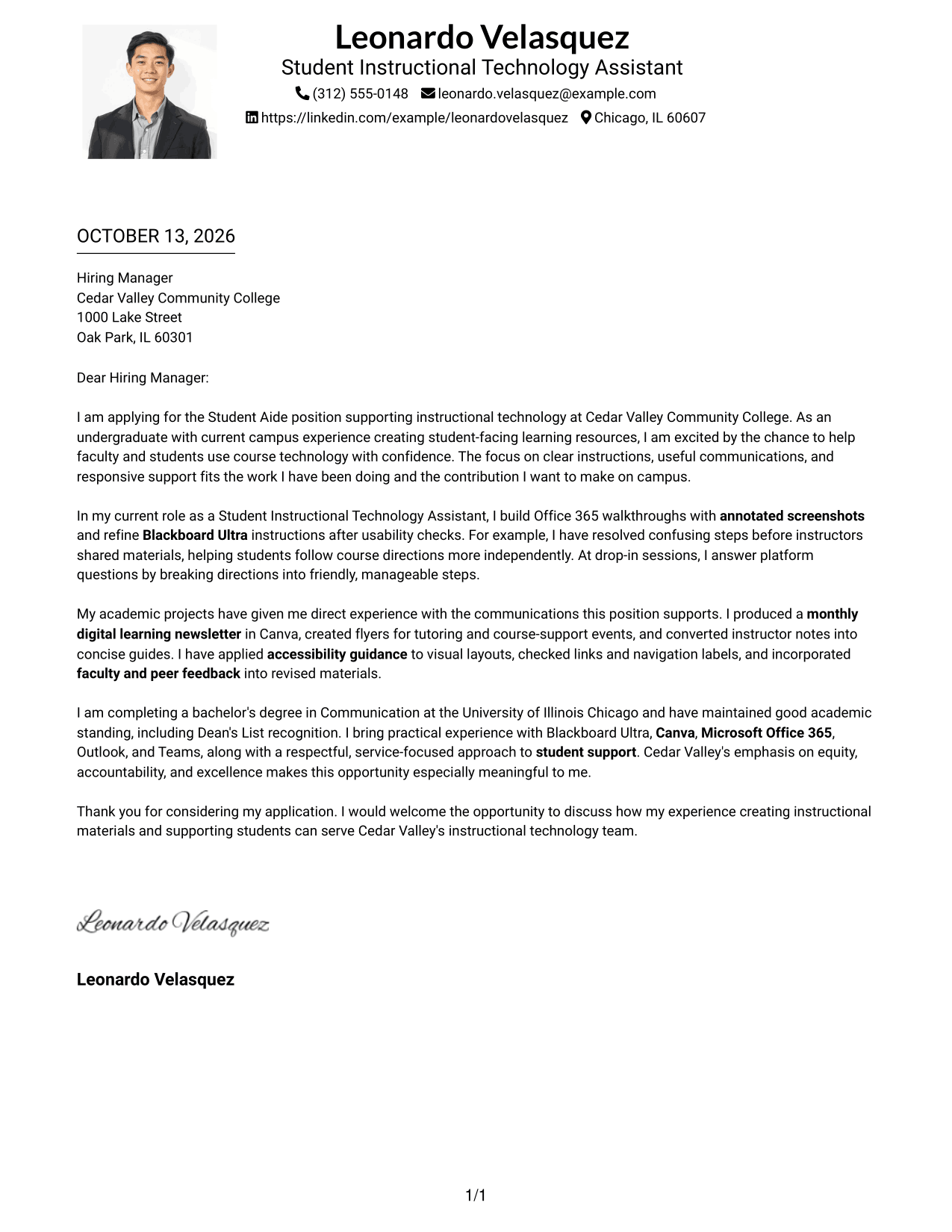 Cover Letter Example Page 1