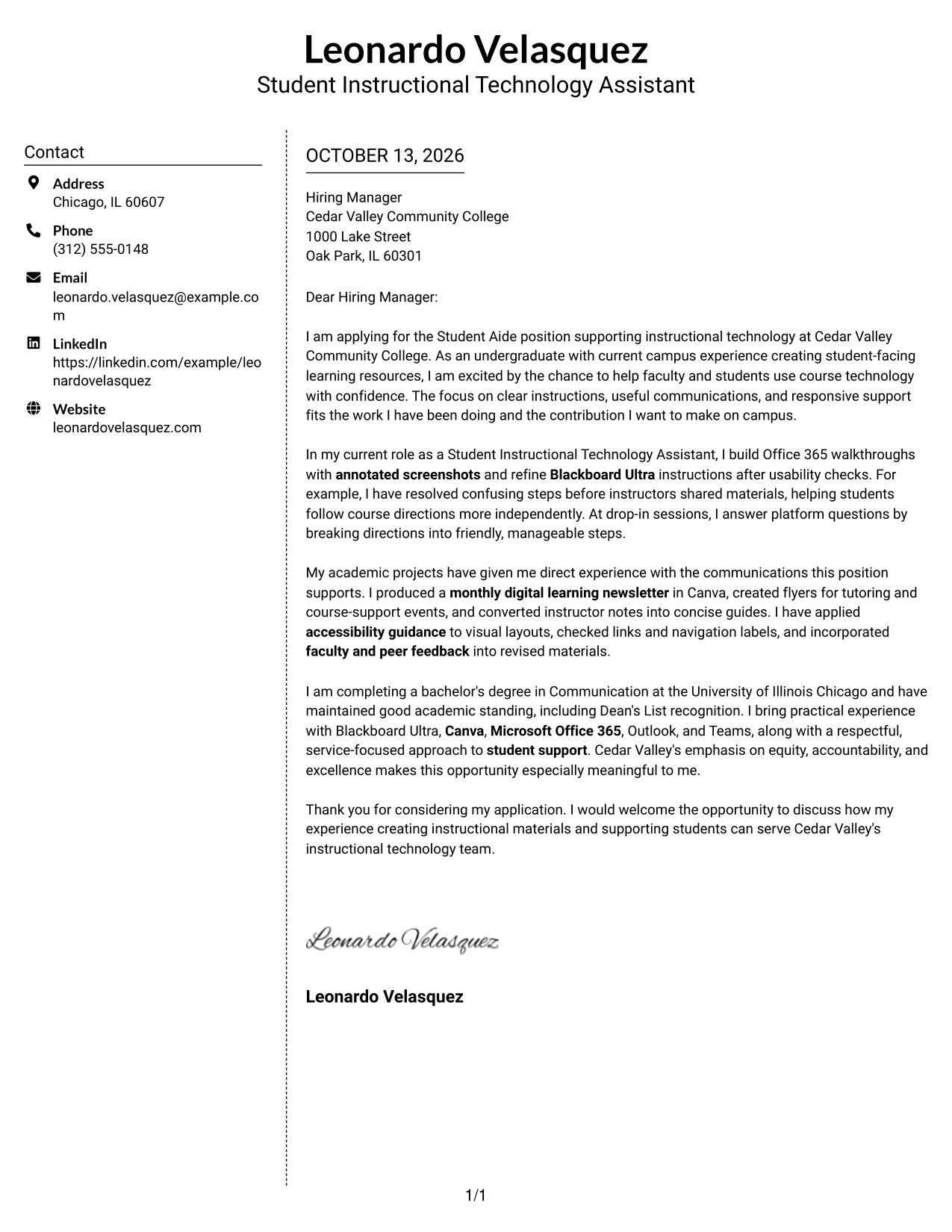 Cover Letter Example Page 1