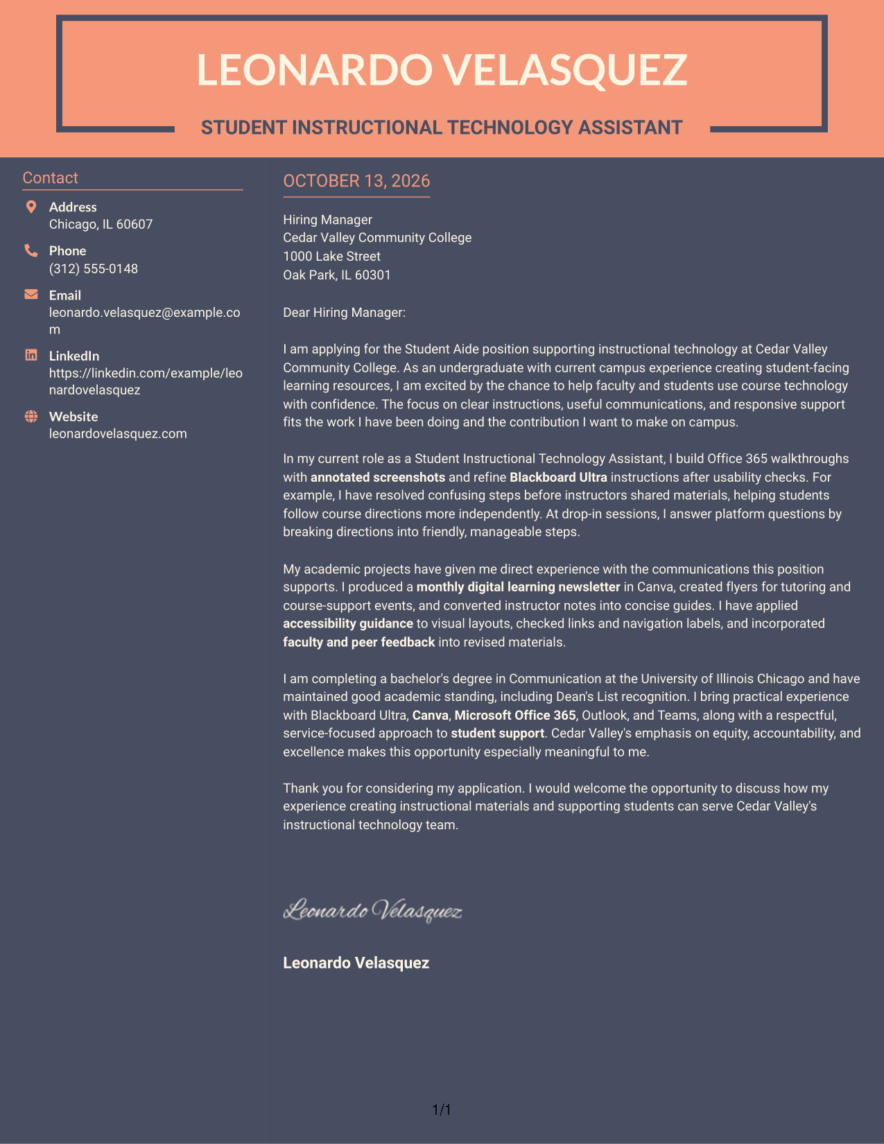 Cover Letter Example Page 1