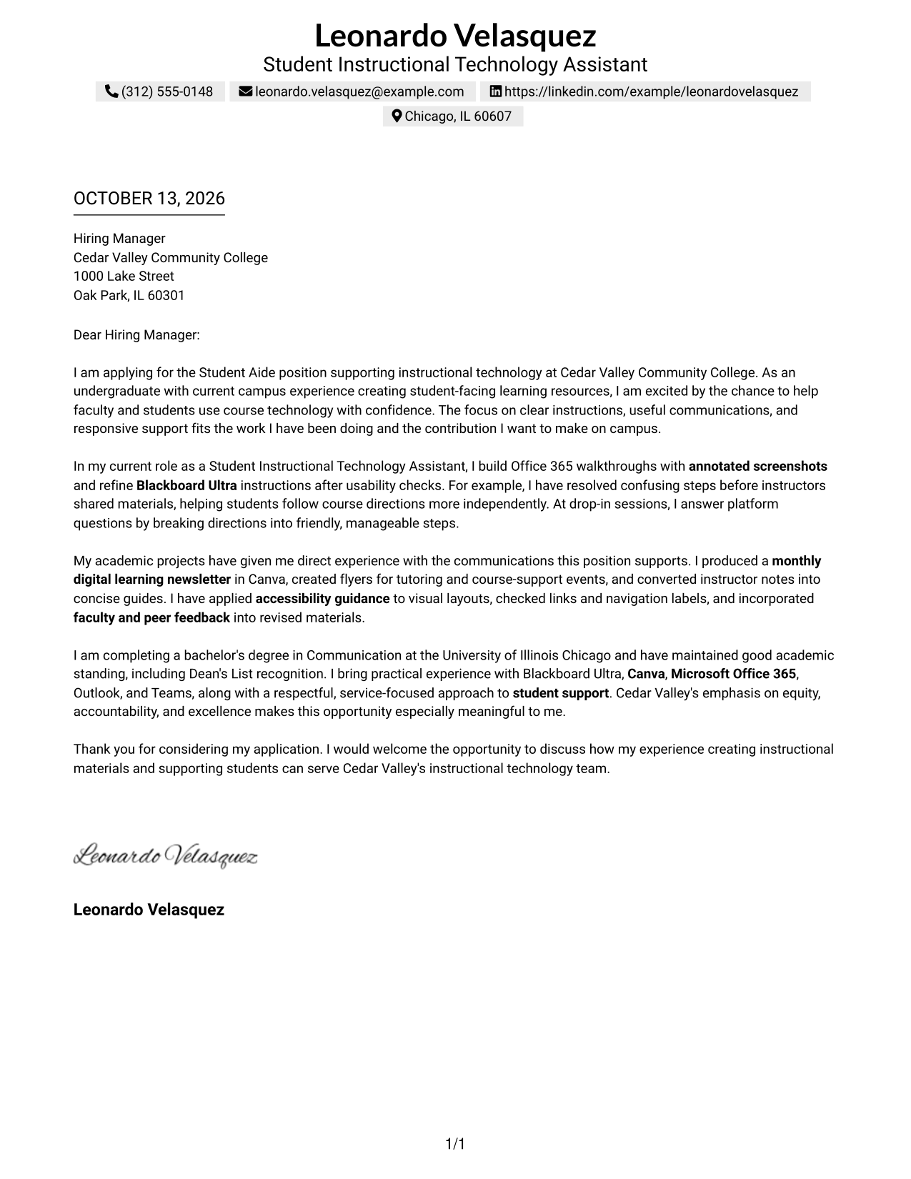 Text/Fang Style Cover Letter Preview