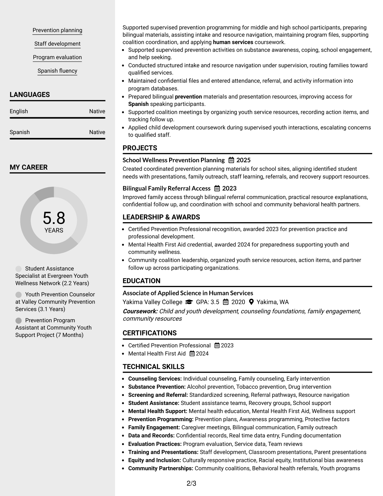 Resume Example Page 2