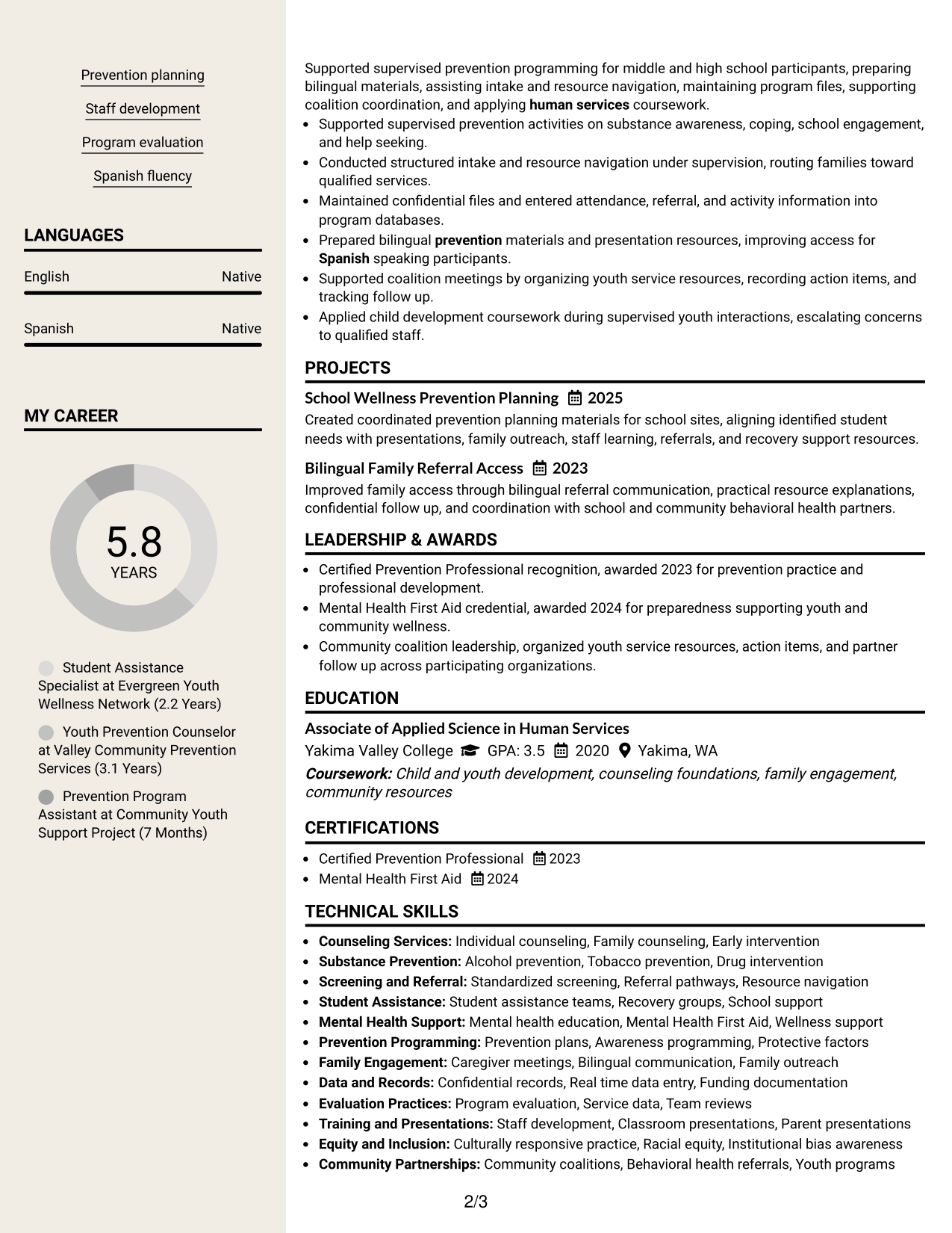 Resume Example Page 2