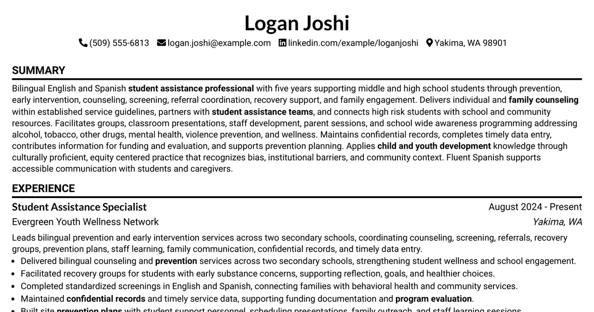 7 Student Assistance Professional - Prevention & Intervention Resume Templates with Example
