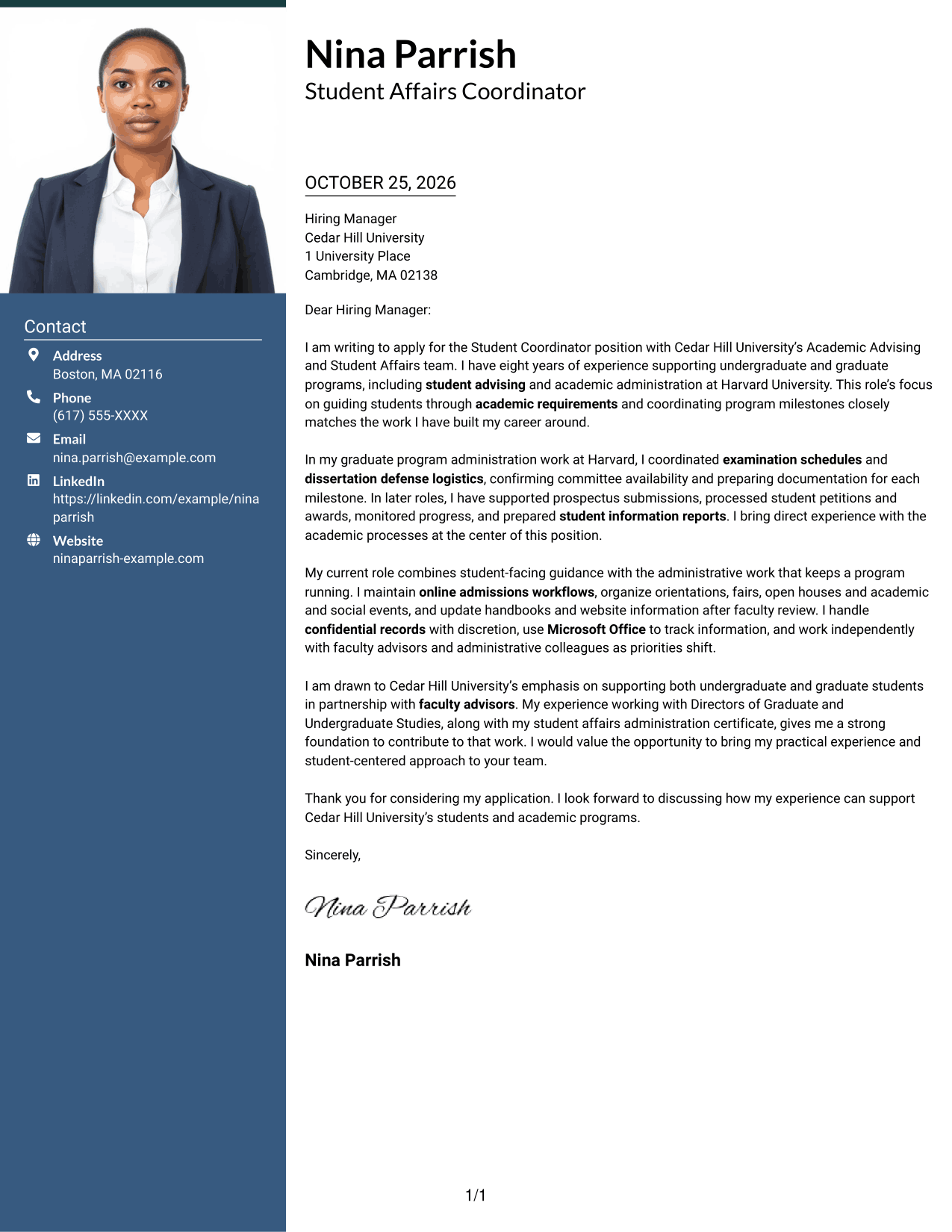 Cover letter example — page 1
