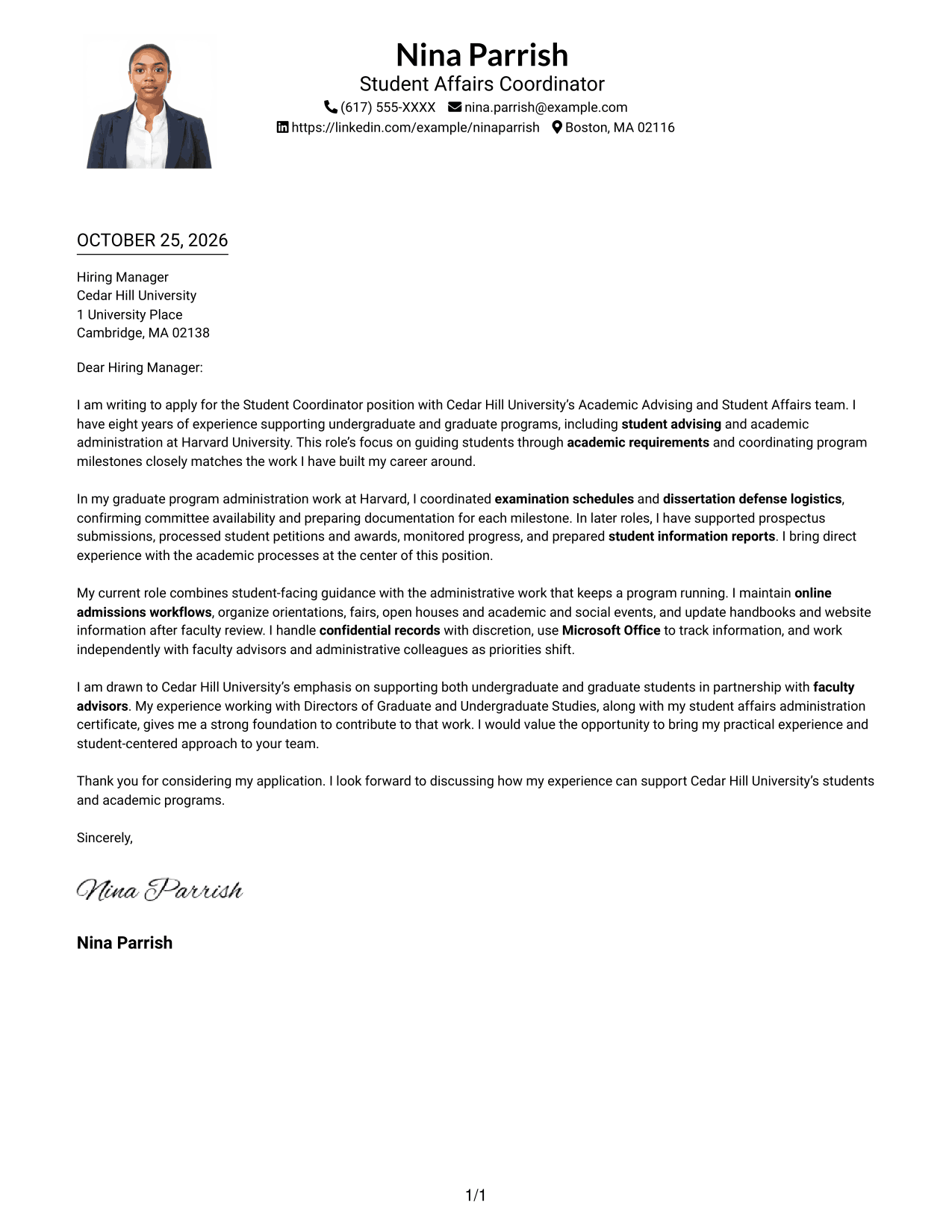 Cover letter example — page 1