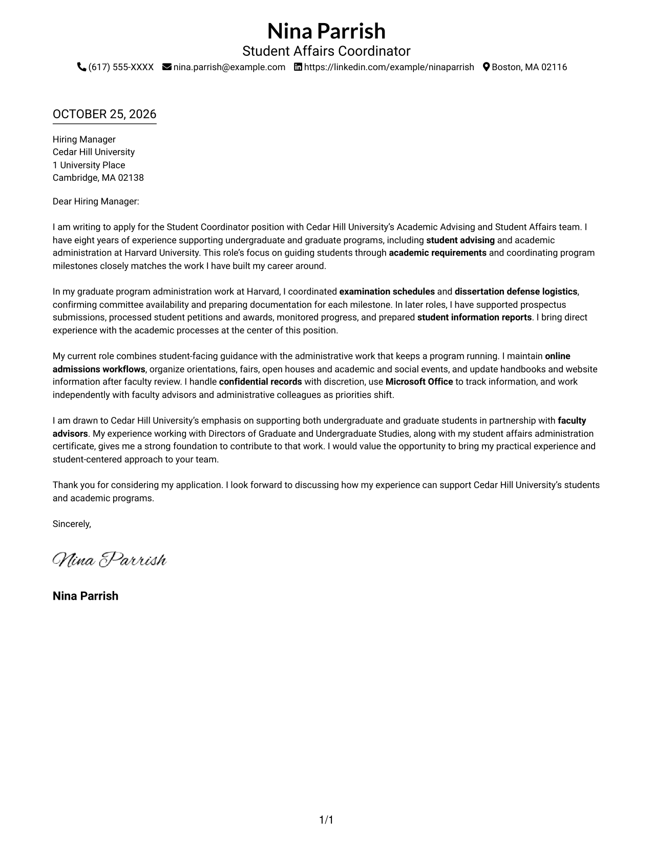 Cover letter example — page 1