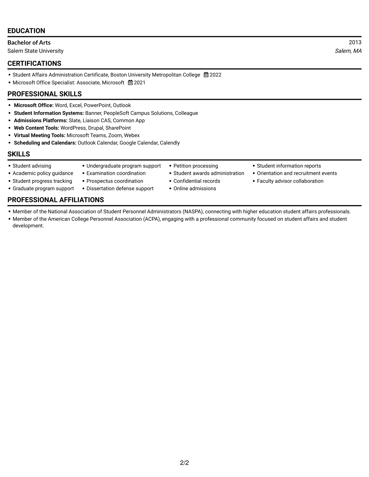 Resume example — page 2
