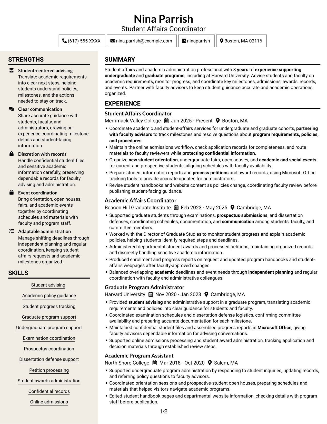 Resume example — page 1