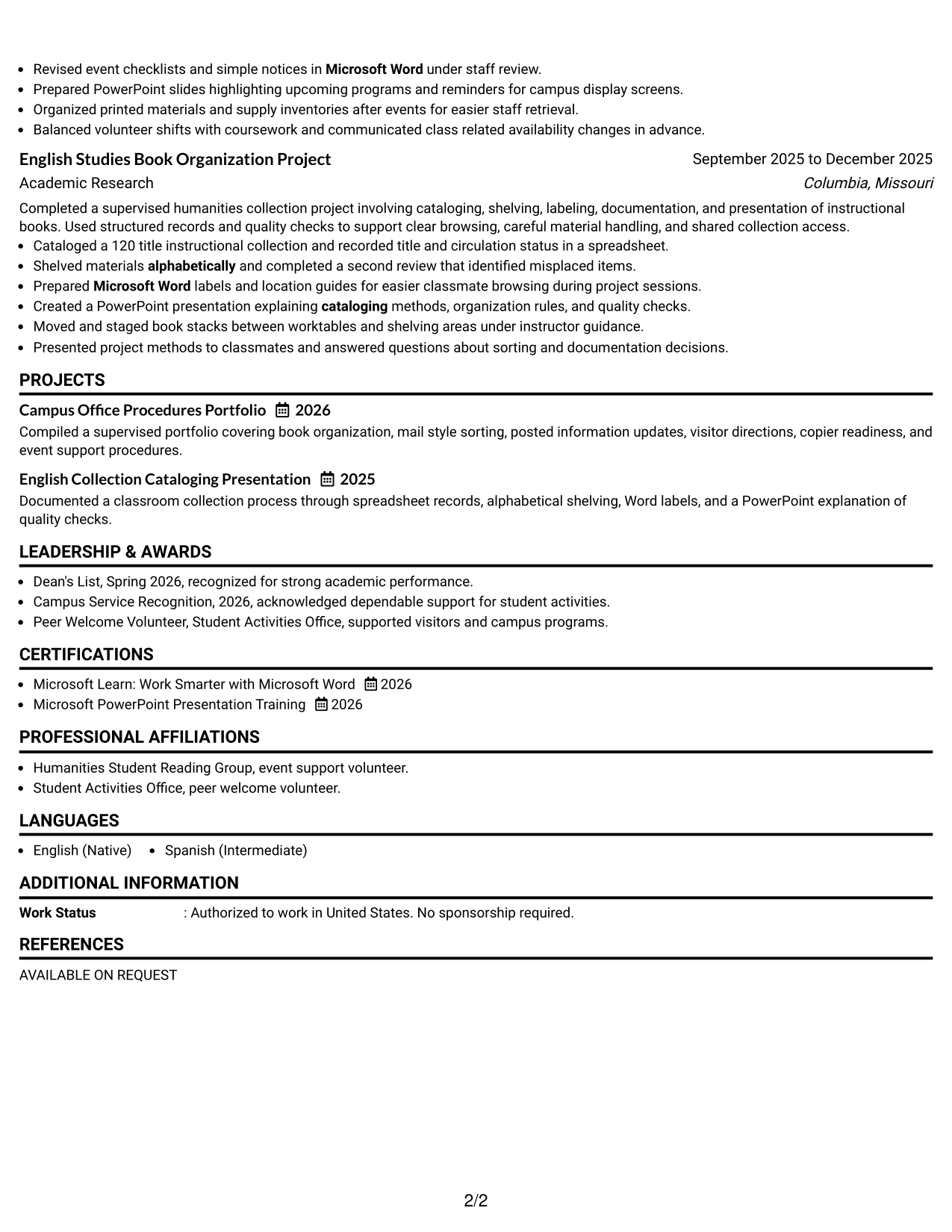 Resume Example Page 2