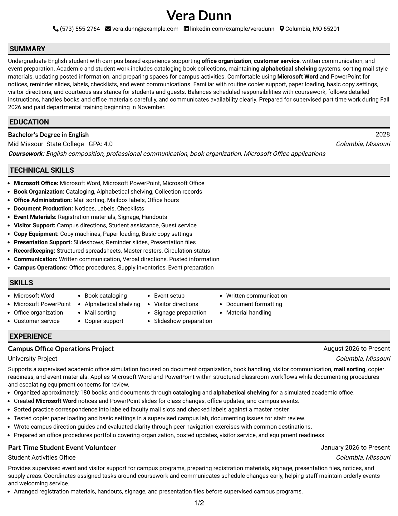 Resume Example Page 1