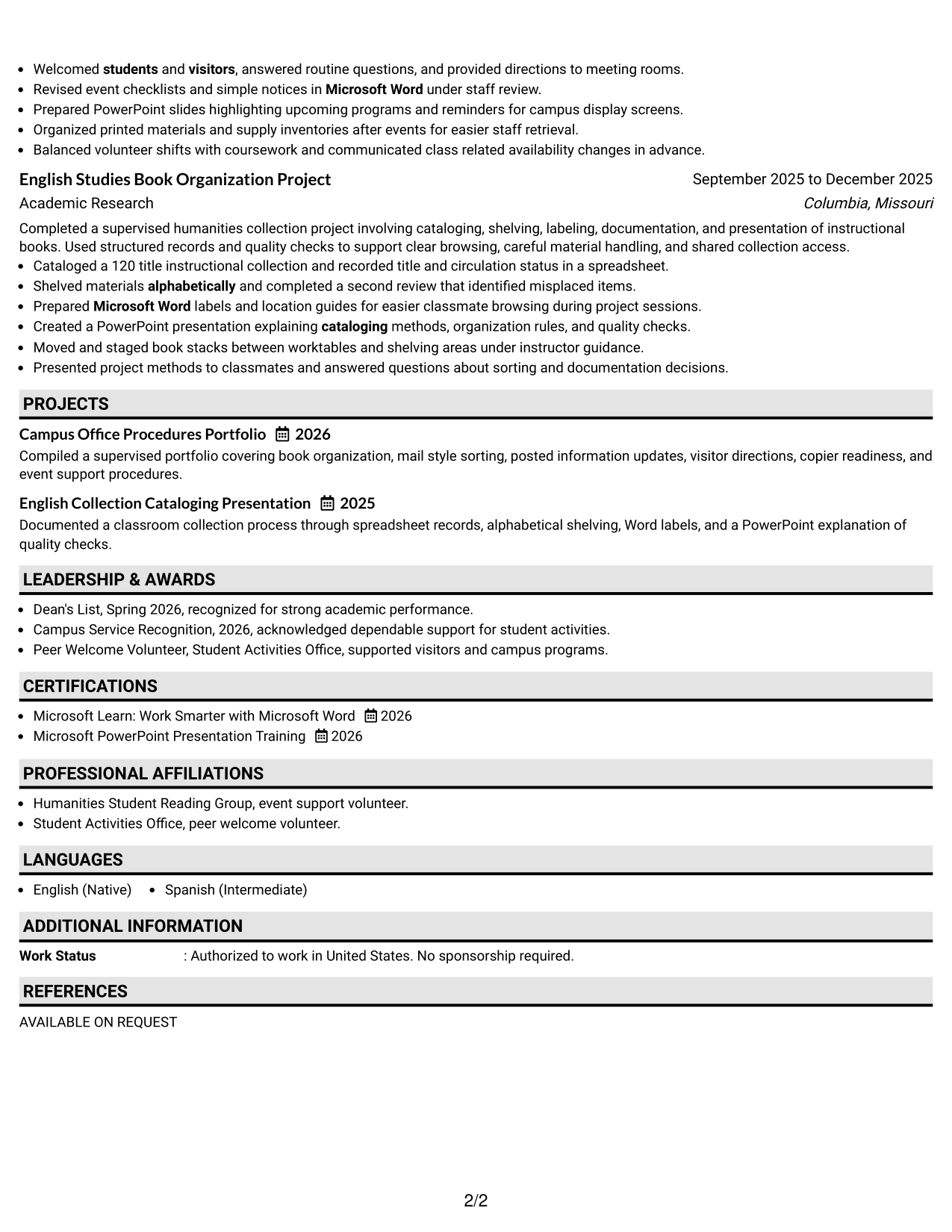 Resume Example Page 2