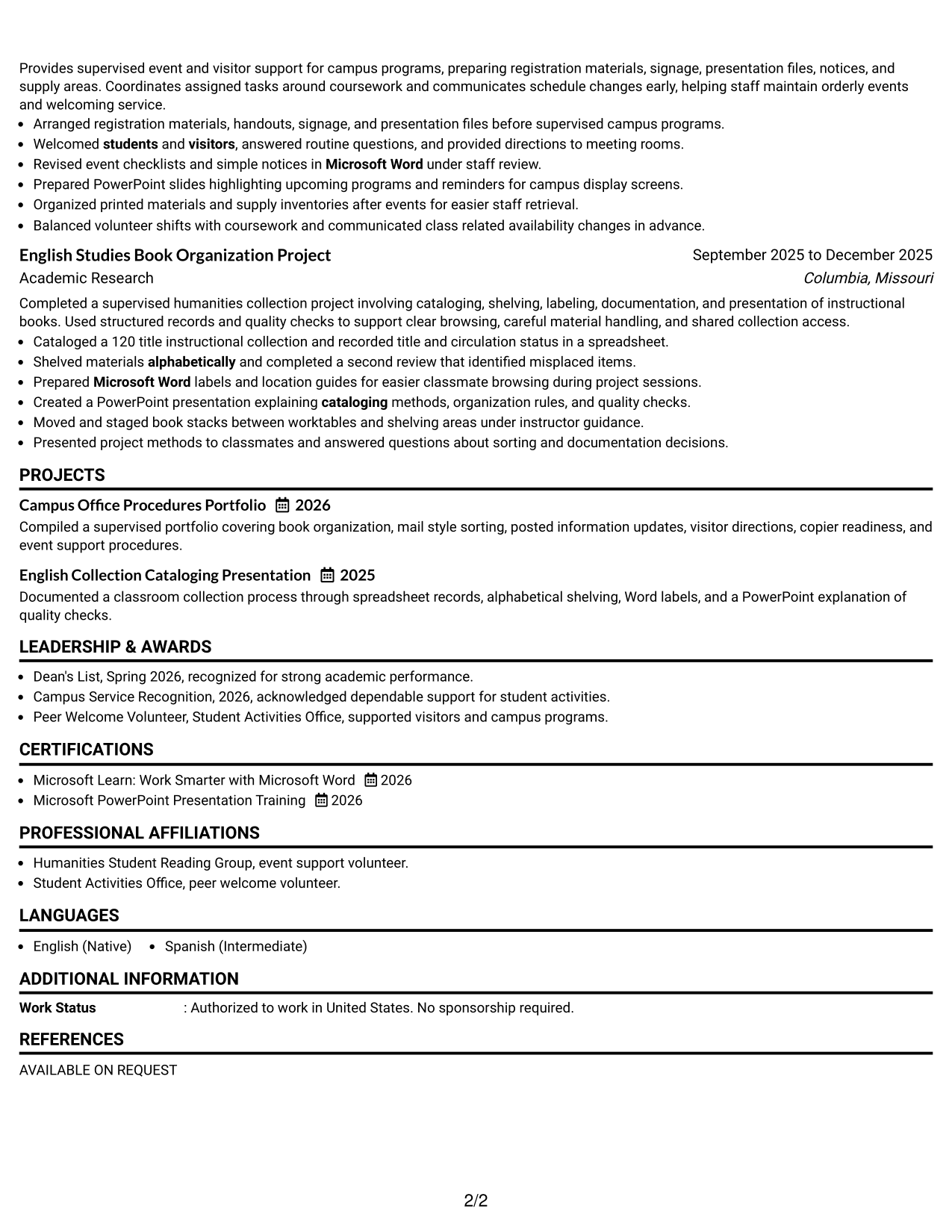 Resume Example Page 2